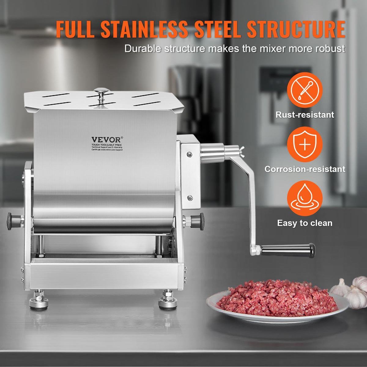 VEVOR Manual Meat Mixer, Tilt Tank Meat Mixer, 60 lbs Max. Meat Mixing Capacity, Stainless Steel Meat Processing Equipment, Sausage Mixer Machine with Lid and Handle, Ground Beef Hand Mixer, Silver