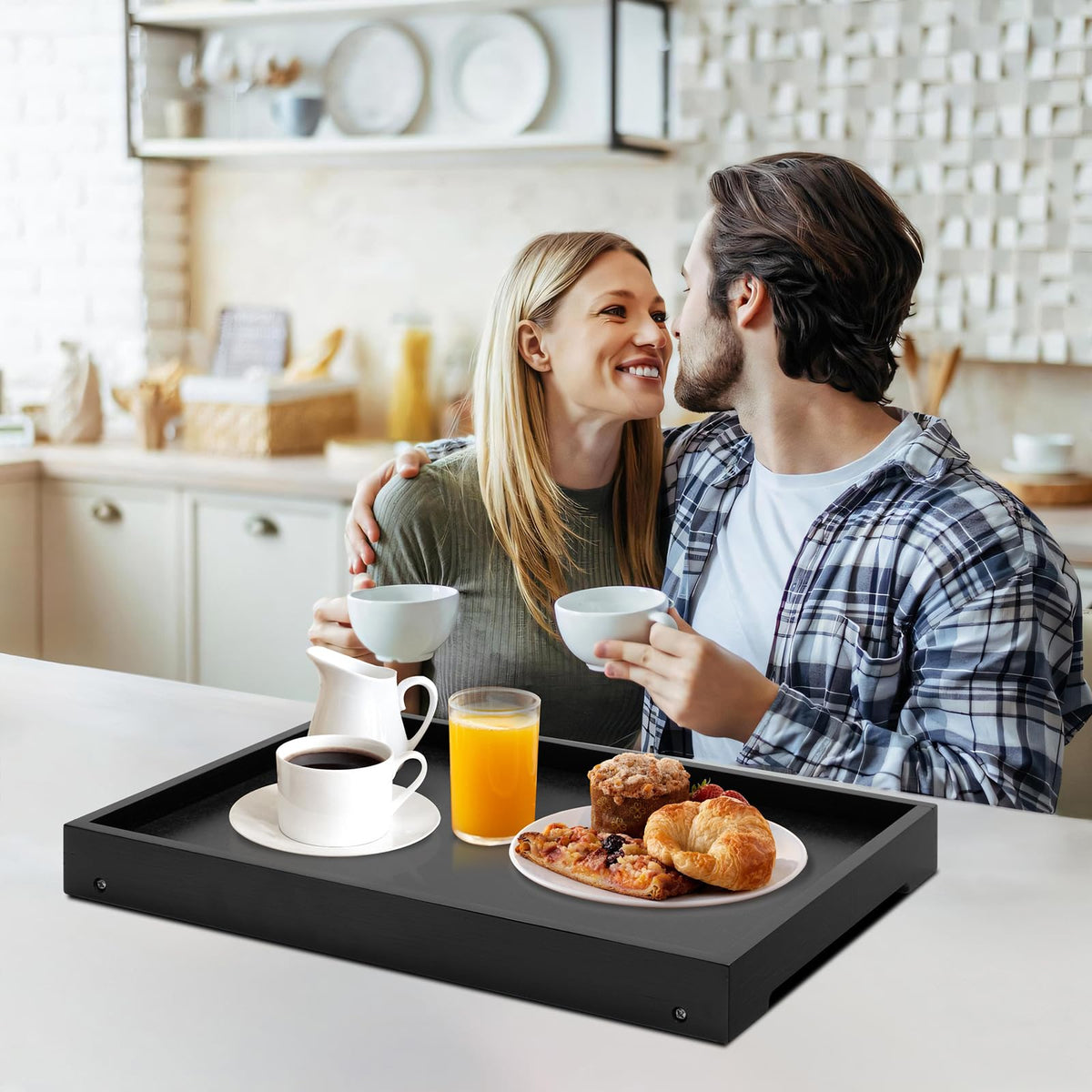 Kaukinye Bamboo Bed Tray Table with Foldable Legs, Breakfast Tray, Laptop Desk for Bed or Sofa,Food,Dinner,Serving,TV Table Kitchen, Eating,Working, Reading(Black)