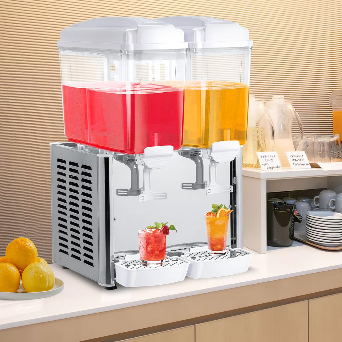 ROVSUN 9.6 Gallon/36L Commercial Beverage Dispenser Drink Dispenser, 18L X 2 Tanks Commercial Juice Dispenser Stainless Steel with Thermostat Controller for Home Restaurant Bar Party 110V/60HZ