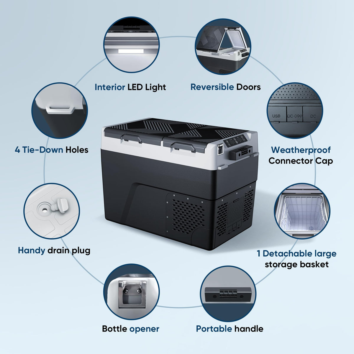 Feelfunn 12 Volt Refrigerator Car Fridge - 61QT(58L) Dual Zone Electric Cooler, Car Refrigerator -4℉~68℉, Portable Refrigerator 12/24V DC 100-240V AC, Portable Freezer for Travel Camping RV Home