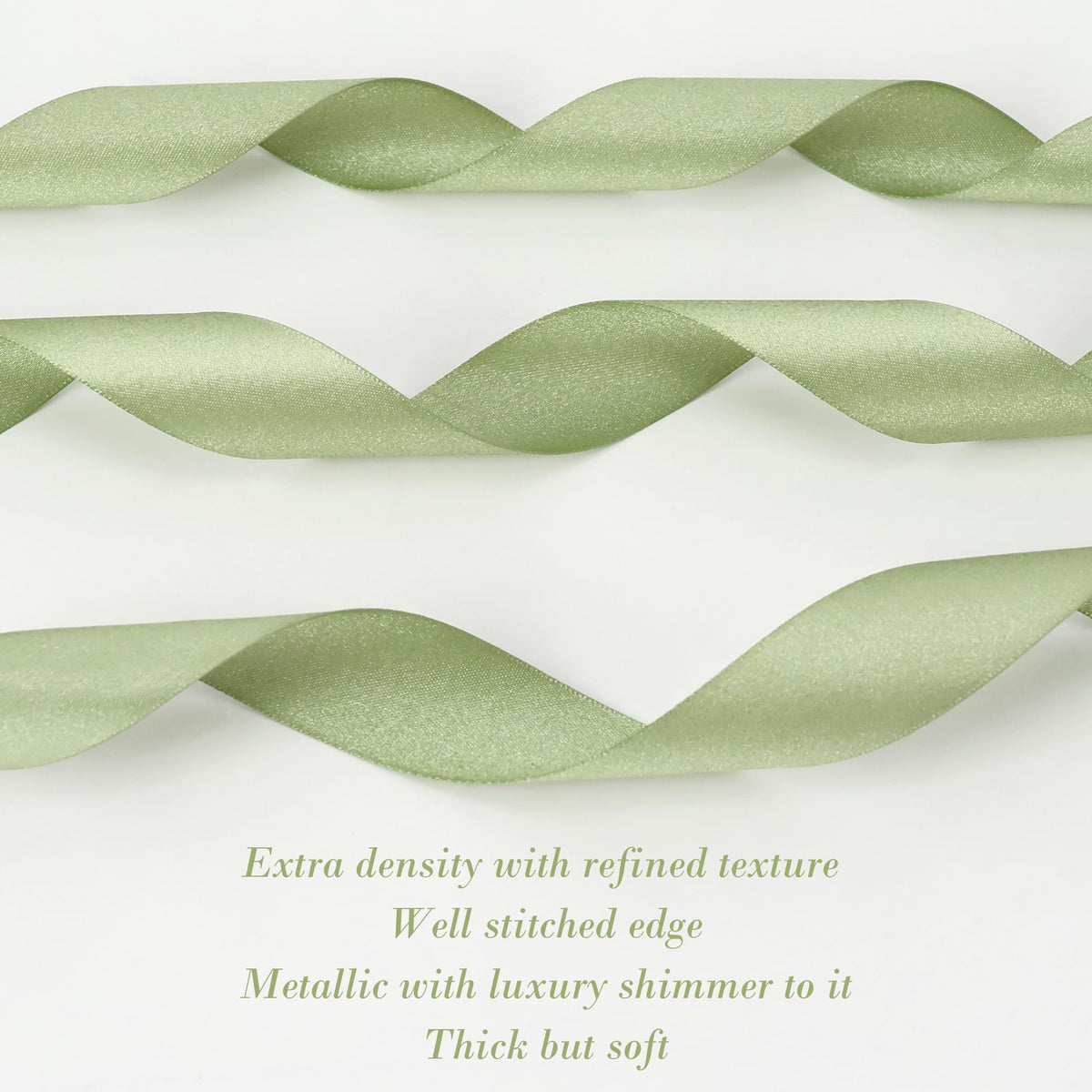 HUIHUANG Moss Green Satin Ribbon - 1 inch Luxury Shimmer, Extra Density, Dusty Sage for Gift Wrapping, Crafts, Bows, Flower Bouquets, Holiday Decor, Bridal Showers - 20 Yards