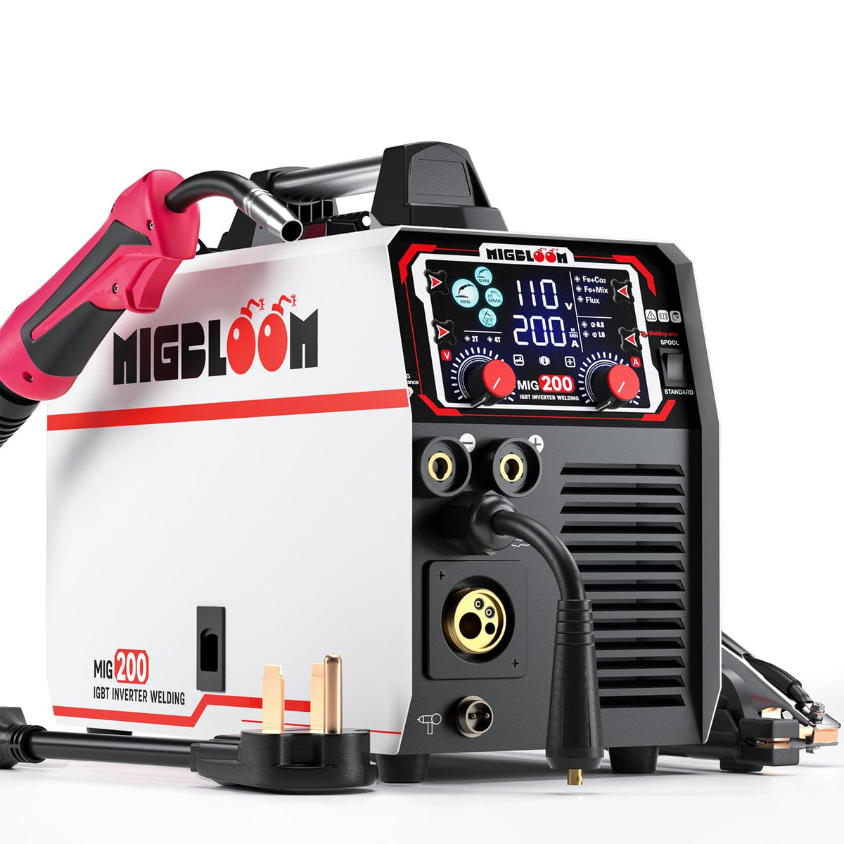 MIGBLOOM 200A Mig Welding Machine 110V/220V 6 in 1 Gas MIG/Gasless Flux Core/Stick/Lift TIG/Spool Gun/Syn Mig Welder Machine Multiprocess IGBT Inverter Welders
