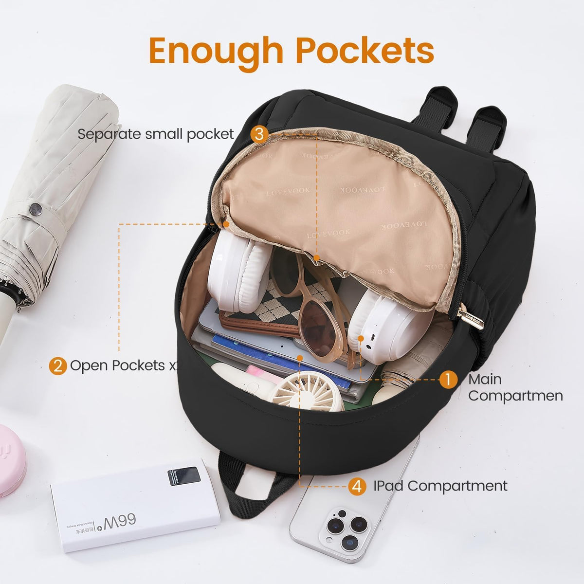 LOVEVOOK Mini Backpack Purse for Women, Small Puffer Lightweight Backpack, Casual Daily Daypack Purse for Women, Cute bag with Anti-theft Pocket for Travel-Black