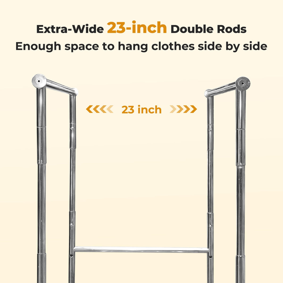 YJTTSMUL Double Rod Clothes Rack, Heavy Duty Rolling Clothing Rack With Shelves, Double Rod Clothing Racks for Hanging Clothes & Bags, Portable & Adjustable Clothes Rack with Wheels Garment Rack