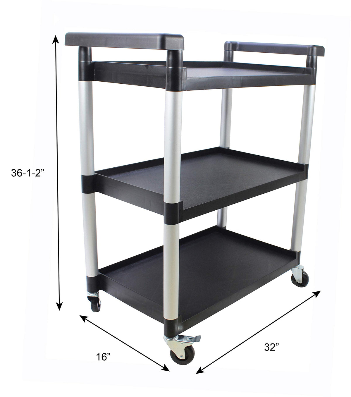 MaxWorks 80774 3-Shelf Utility Plastic Cart with Wheels-225 Lbs Maximum Capacity , Black