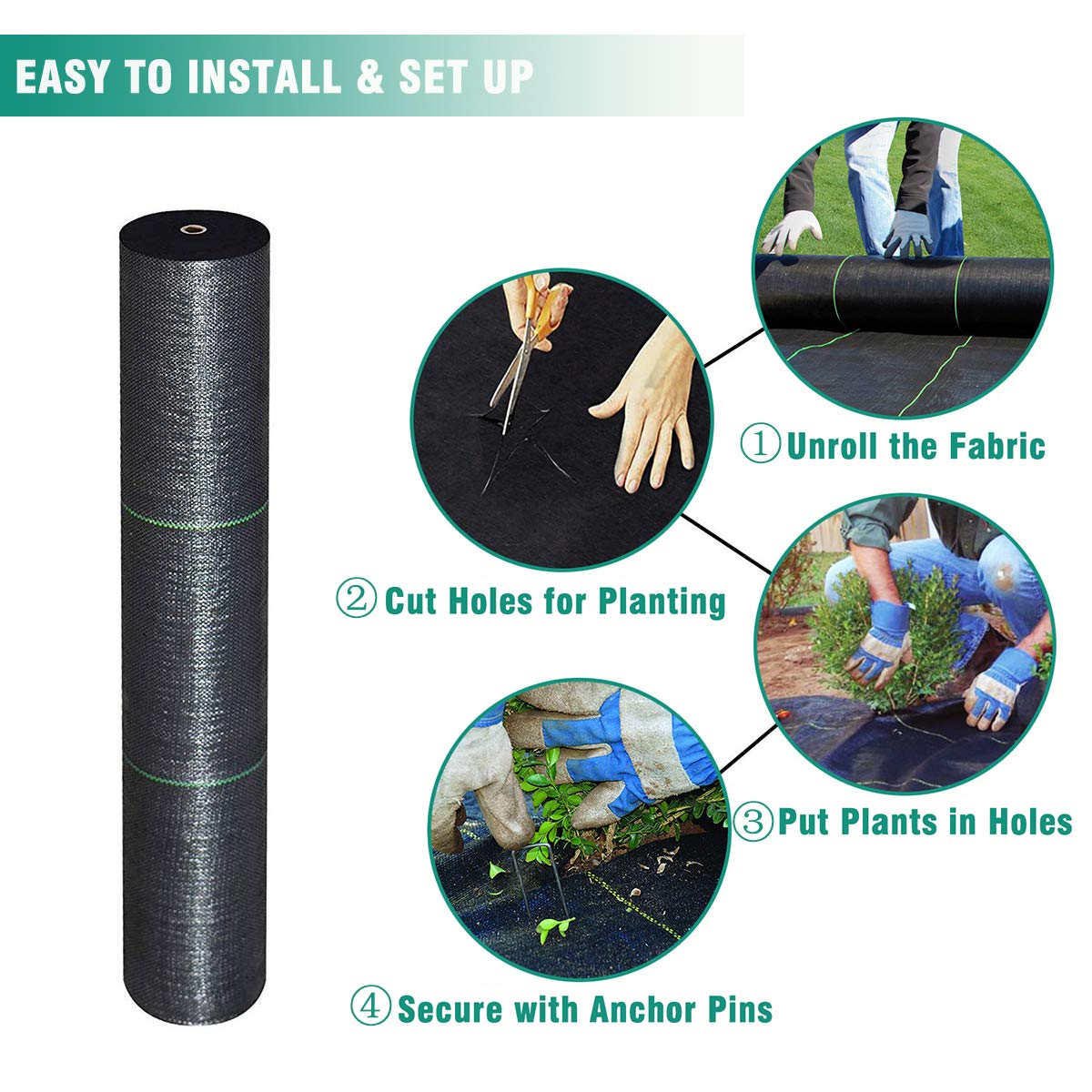 Snail 7ft x 200ft Weed Barrier Landscape Fabric Premium 5oz Pro Heavy Duty Ground Cover Anti-Weed Gardening Mat High Permeability Easy Setup Commercial Outdoor Weed Mat