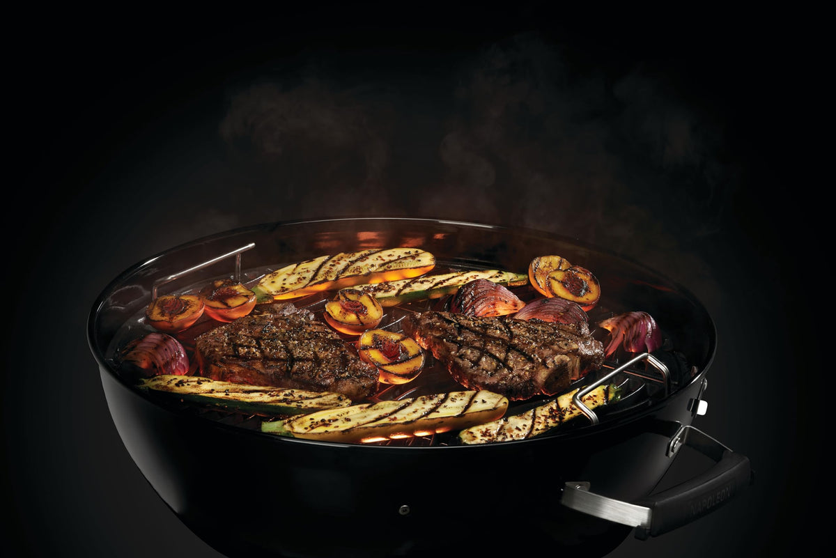 Napoleon NK18 Premium Charcoal Kettle Grill, Black, Porcelain-Enameled Lid and Bowl, Chrome-Plated Cooking Grid