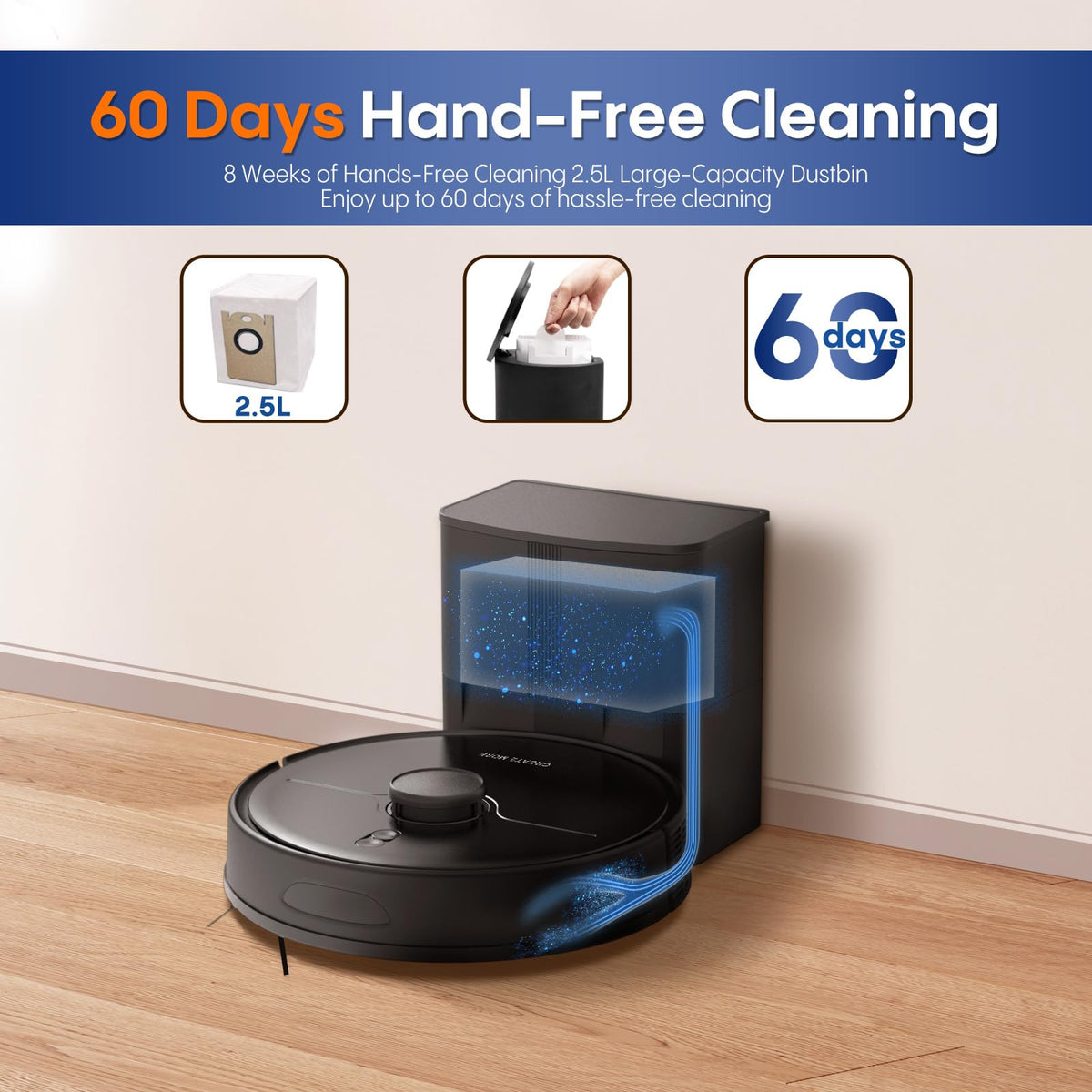 eitton Robot Vacuum and Mop Combo, 5000Pa Powerful Suction, Advanced Smart Mapping, Ideal for Pet Hair, Dust
