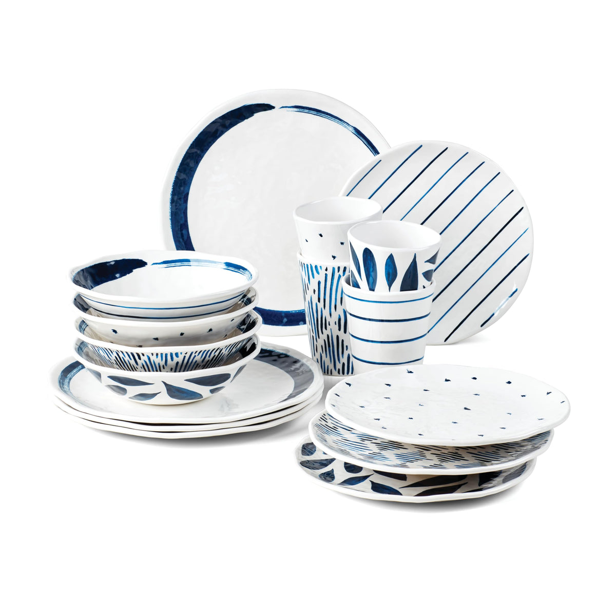 Lenox 895323 Blue Bay Melamine 16-Piece Dinnerware Set, Lightweight Melamine Material