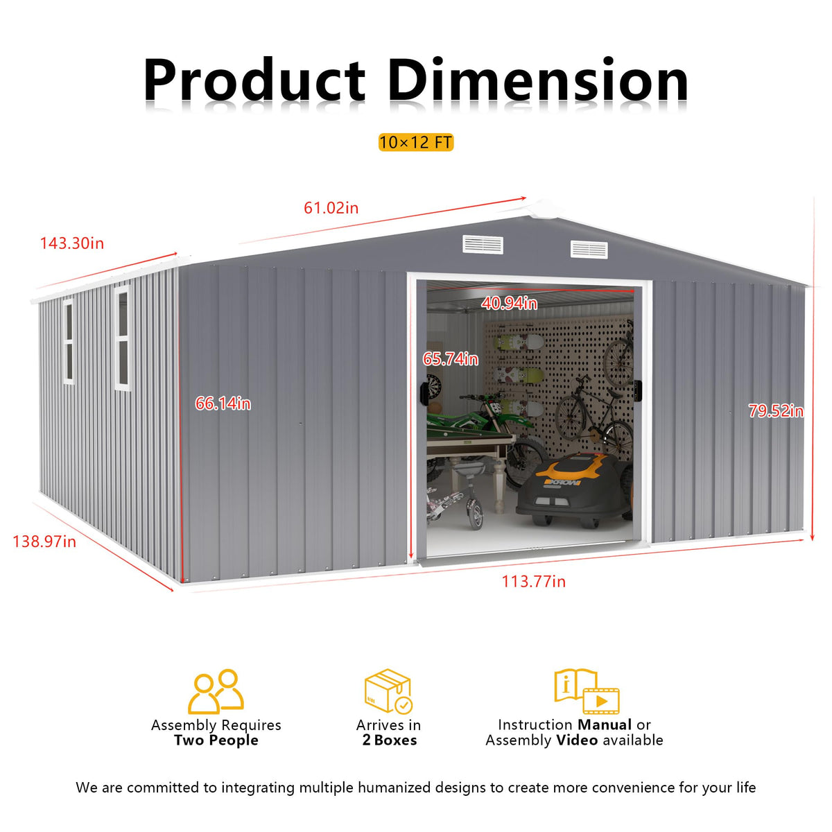 KEIKI 10' x 12' Metal Garden Storage Shed with Foundation Kit, Double Door Outdoor Tool Shed with 2 Windows, Color Steel Construction, Dark Gray