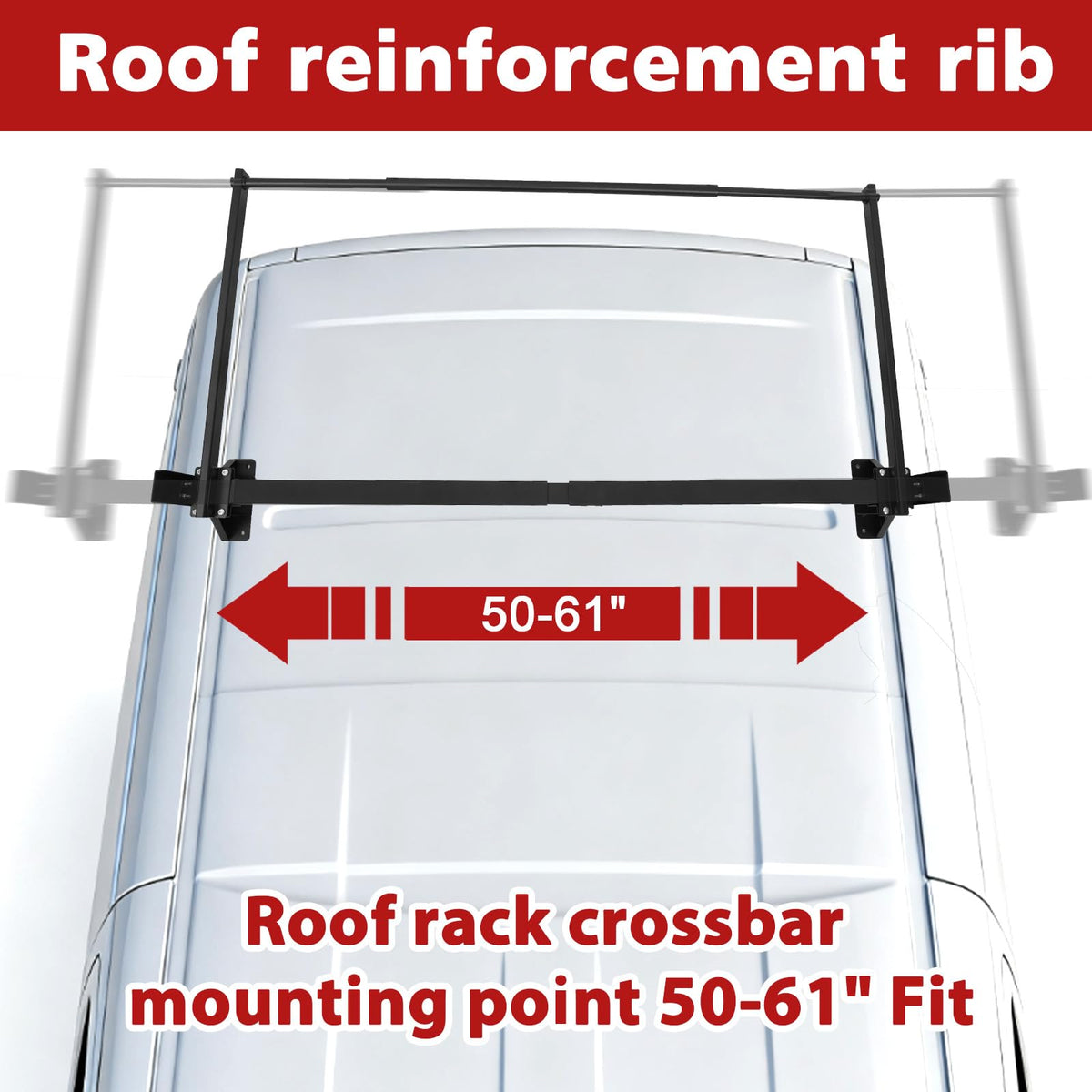 hightall Van Ladder Rack with Roller,Adjustable Length 50-61" Van Roof Rack with Cargo Stoppers,Compatible with Ford Transit150/250/350,Enclosed Trailer,Drilling Required