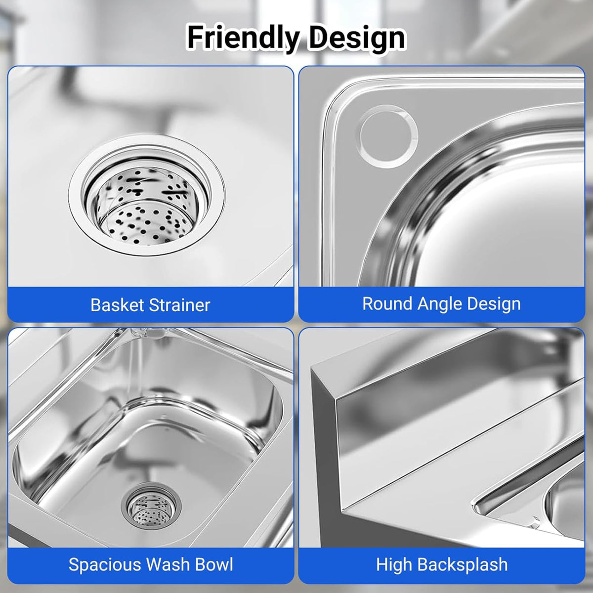 Stainless Steel Utility Sink with Faucet - Freestanding Single Bowl Sink for Commercial Kitchen, Laundry, Garage, Shop, Patio, Outdoor Prep & Wash Sink with Shelf, Fregadero Para Patio Exterior - 23In