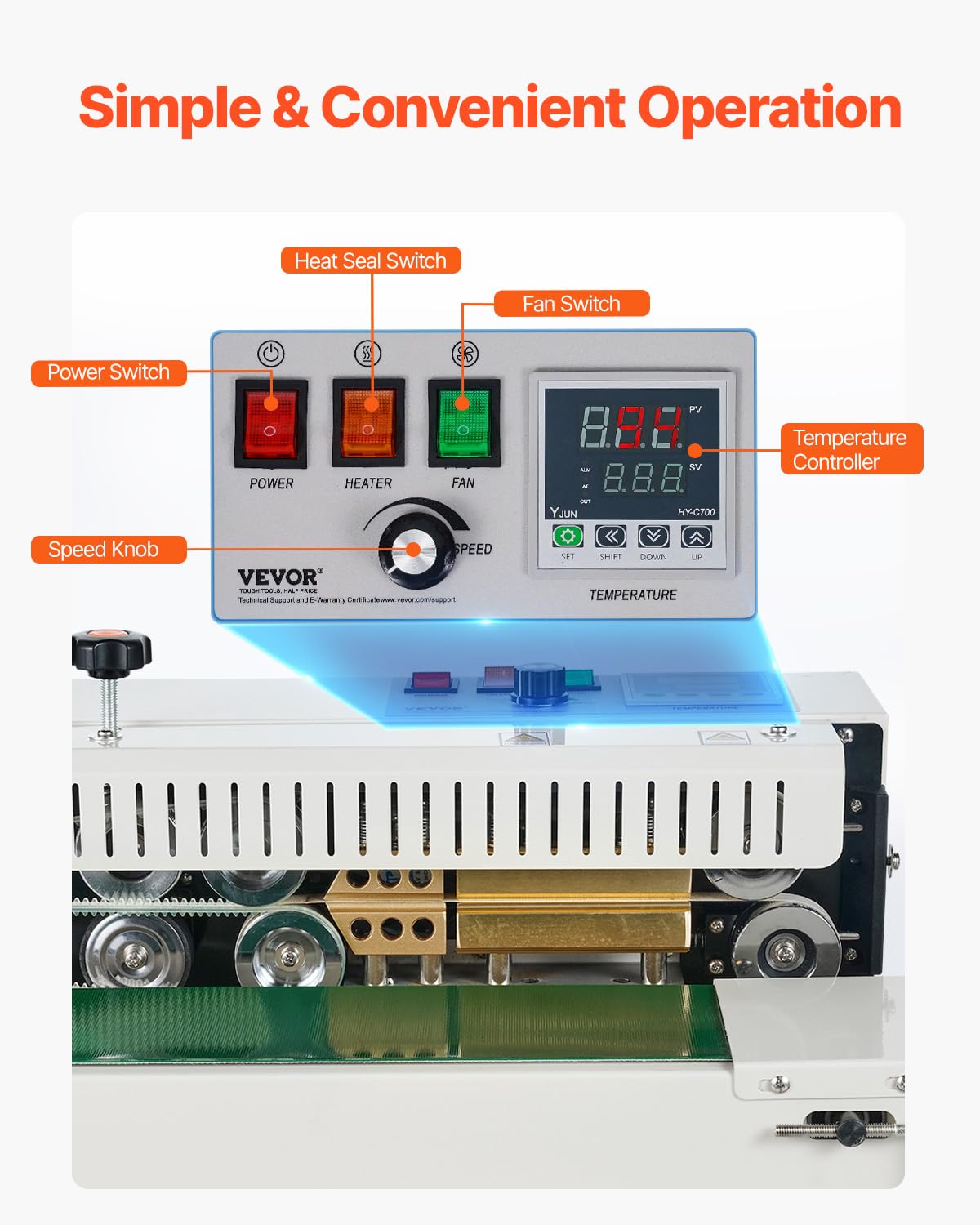 VEVOR Continuous Bag Band Sealing Machine, 0.24-0.47 in/6-12 mm Seal Width, Band Sealer Machine with Digital Temperature Control, Carbon Steel Bag Sealer for 0.02-0.8 mm Plastic Bags Films