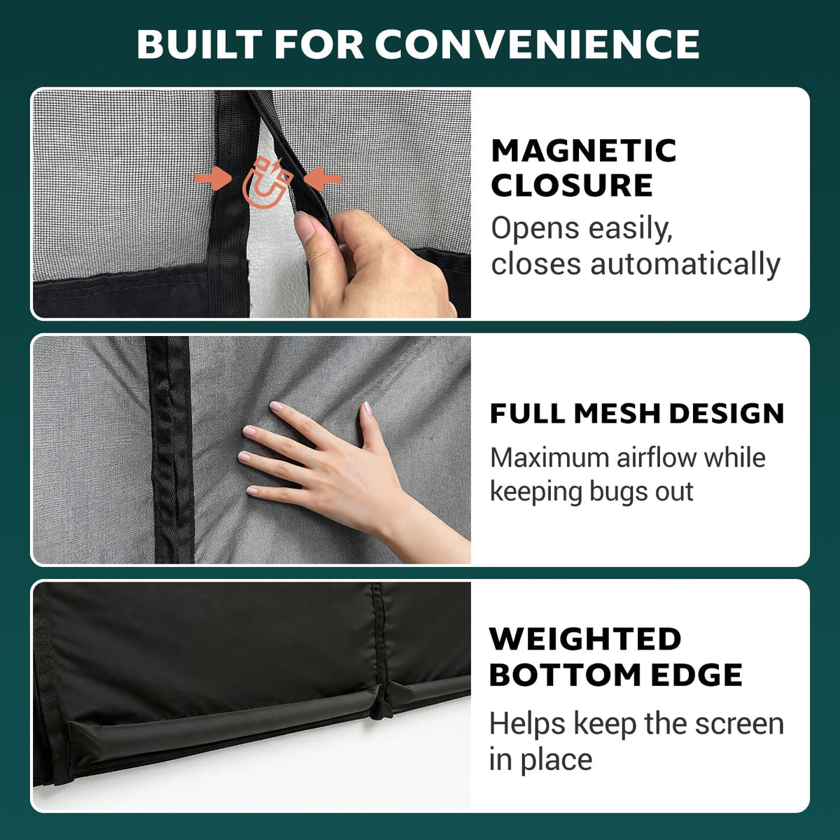 VANNCAMP Magnetic Bug Screen for Ford Transit High Roof Van 2015-2026,Sliding Door Bug Mesh Screen, Weighted Bottom Seam for Wind Resistance, Hands Free, Center Magnetic Closure