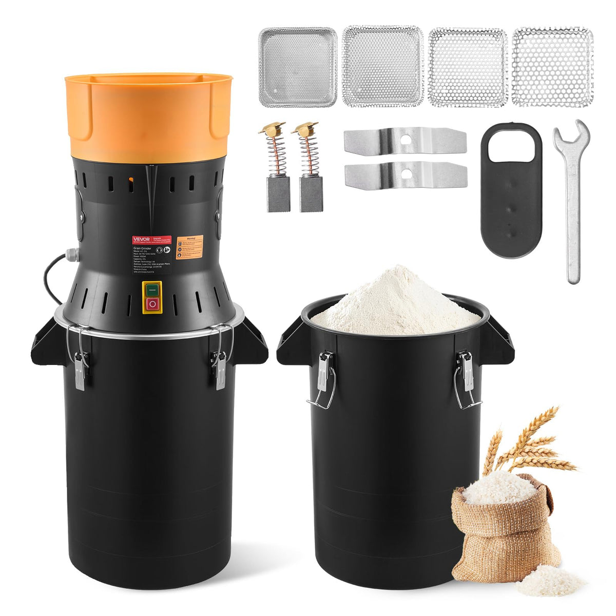 VEVOR Electric Grain Mill Grinder, 600W High Power Commercial Spice Grinder, 6.6 Gal Pulverizer Powder Machine with Galvanized Sharp Blades, for Dry Grains, Spices, Cereals, Coffee, Corn & Pepper