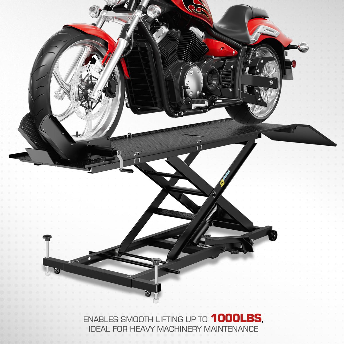 DNA Motoring Motorcycle Lift Table 1000lbs Capacity Motorcycle Support Stand L 86.2in x W 22in Motorcycle Lift Jack Lifting Range 7.2-30.3in Black TOOLS-00780