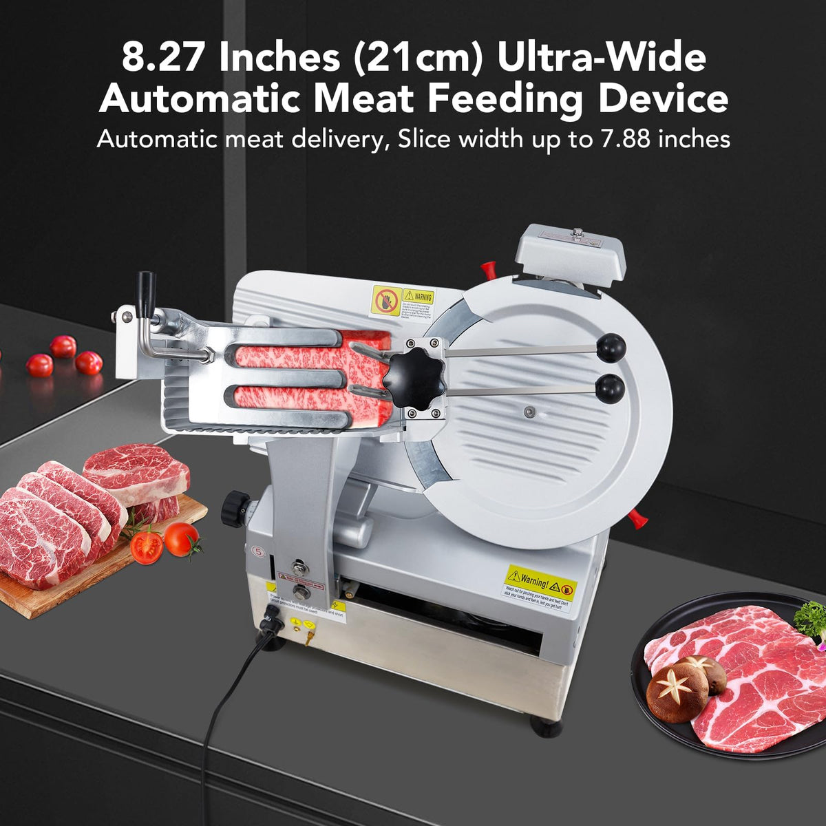 550W Commercial Meat Slicer, Automatic Meat Slicer Machine, Frozen Meat Deli Slicer with Adjustable Thickness From 0 to 15mm for Commercial and Home Use, Low Noise
