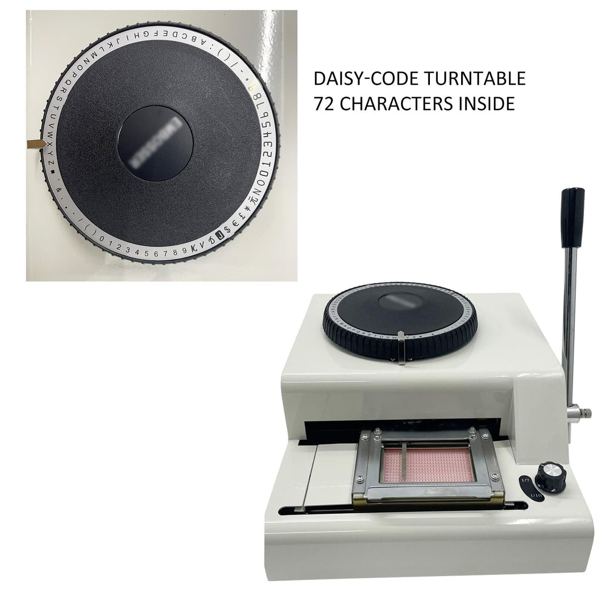 Manual Stamping Machine, Dog tag Coding with 5 Aluminum Tags, 72 Characters, 2 Gear Kerning, Metal Code Printing