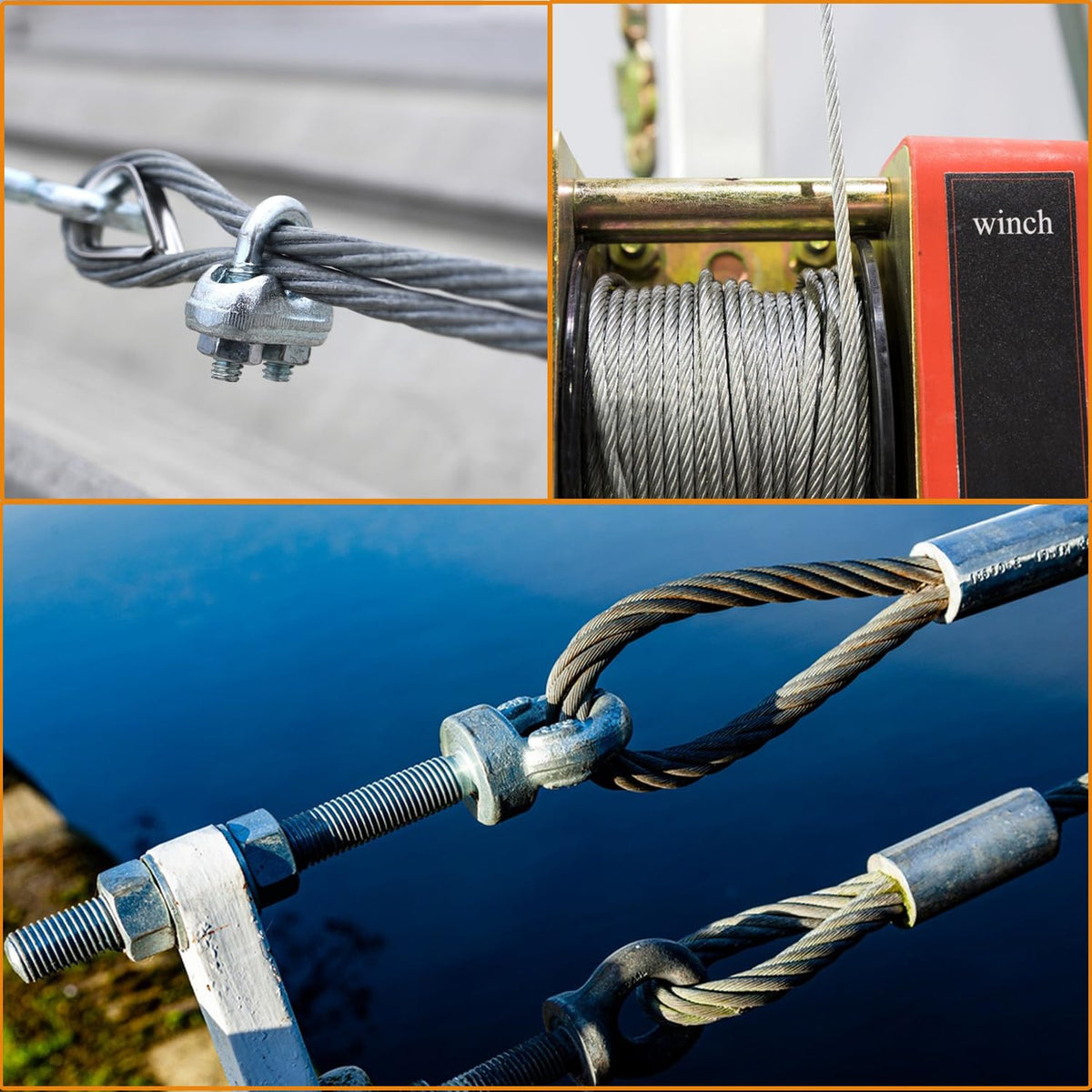 1/2" Steel Cable, Sunwuk 75Ft 7x19 Strand Aircraft Cable with Loops, 23000 Lbs Breaking Strength, Heavy Duty Wire Rope with Clamps and Thimbles for Zipline, Industrial, Towing, Winch Cable