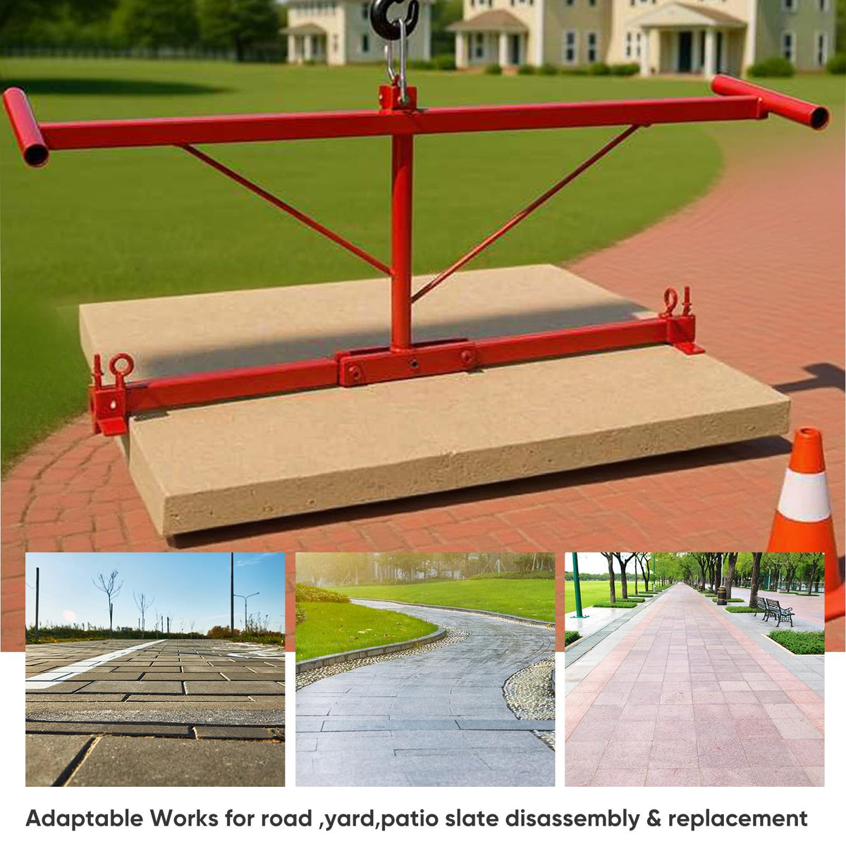 Lasnten Heavy Duty Paver Slabs Lifter & Extractor Tool, Telescopic Adjustable Brick Tongs Cutter Handle Block Mover for 20 to 39 in Slabs for Landscaping, Construction Team, DIY, Masonry Driveway