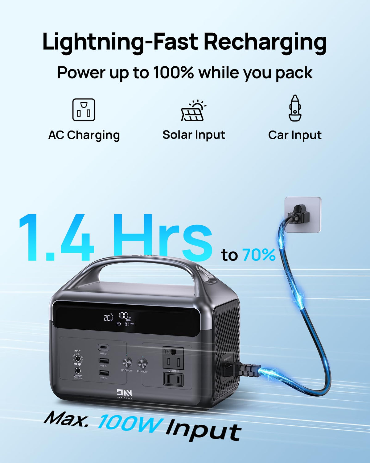 DaranEner Portable Power Station, 192Wh LiFePO4 Battery Backup Solar Generator with w/2 300W (Peak 600W) AC Outlets, USB-C PD 60W Fast Charge, Power Bank for Camping, Outdoor, Home,Emergency