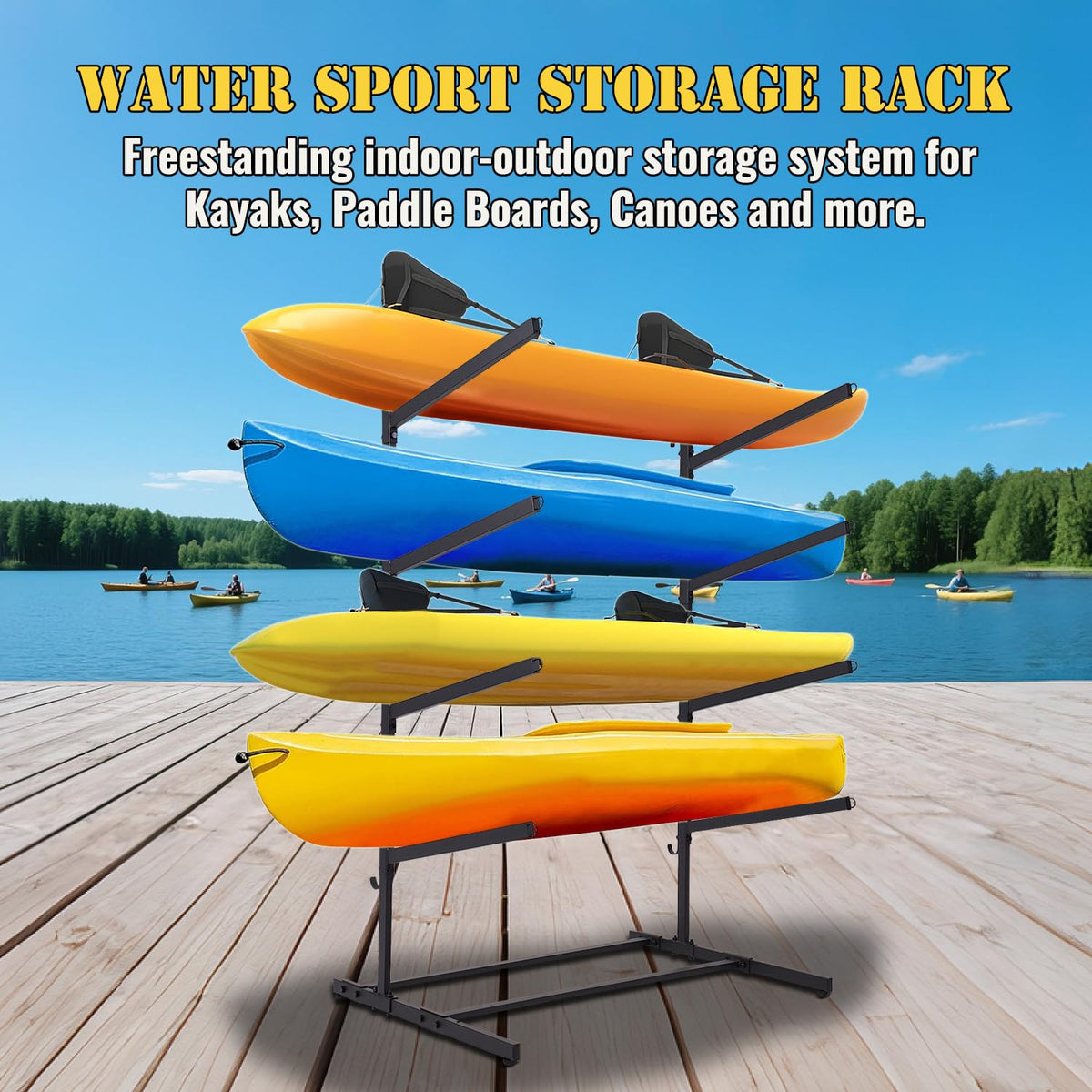 Asunrise Kayak Storage Rack, Heavy Duty Kayak Racks for Garage and Outdoor Storage, Storage Rack for Kayak, Canoe, Surfboard & Paddleboard-4 Levels