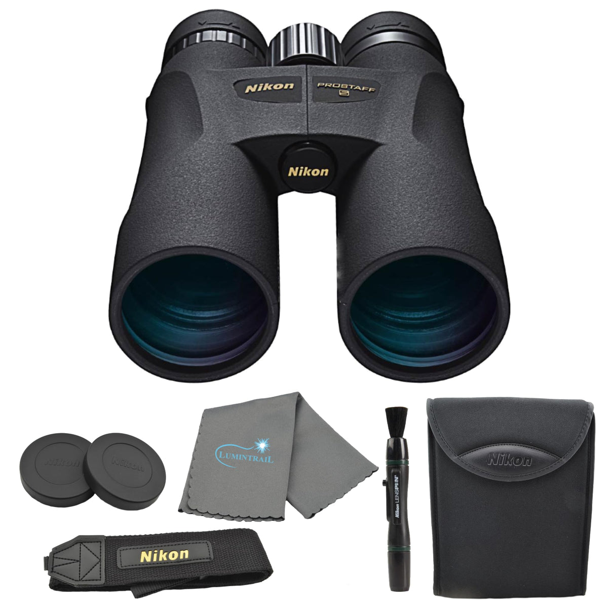 Nikon PROSTAFF 5 12x50 (7573) Black Binoculars Bundle with Lens Pen and Cleaning Cloth, Compact Binoculars for Adults for Hunting, Bird Watching, and Hiking Essentials, Zoom, Travel