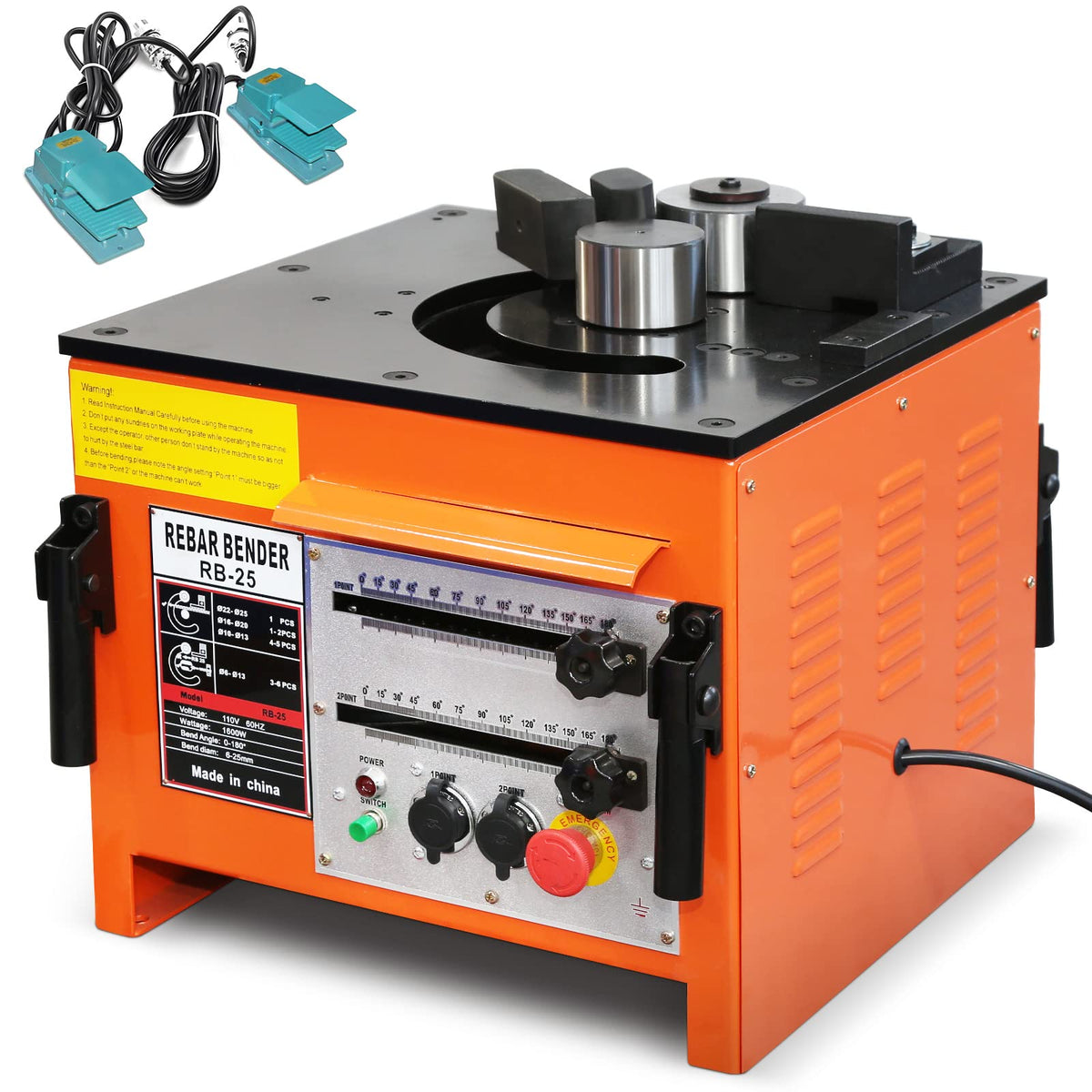 1600W Electric Rebar Bender Machine up to 1 inch with Our Electric Bender - Achieve 0-180° Angles, Operate with Convenient Foot Pedal Switch, & from Powerful Motor