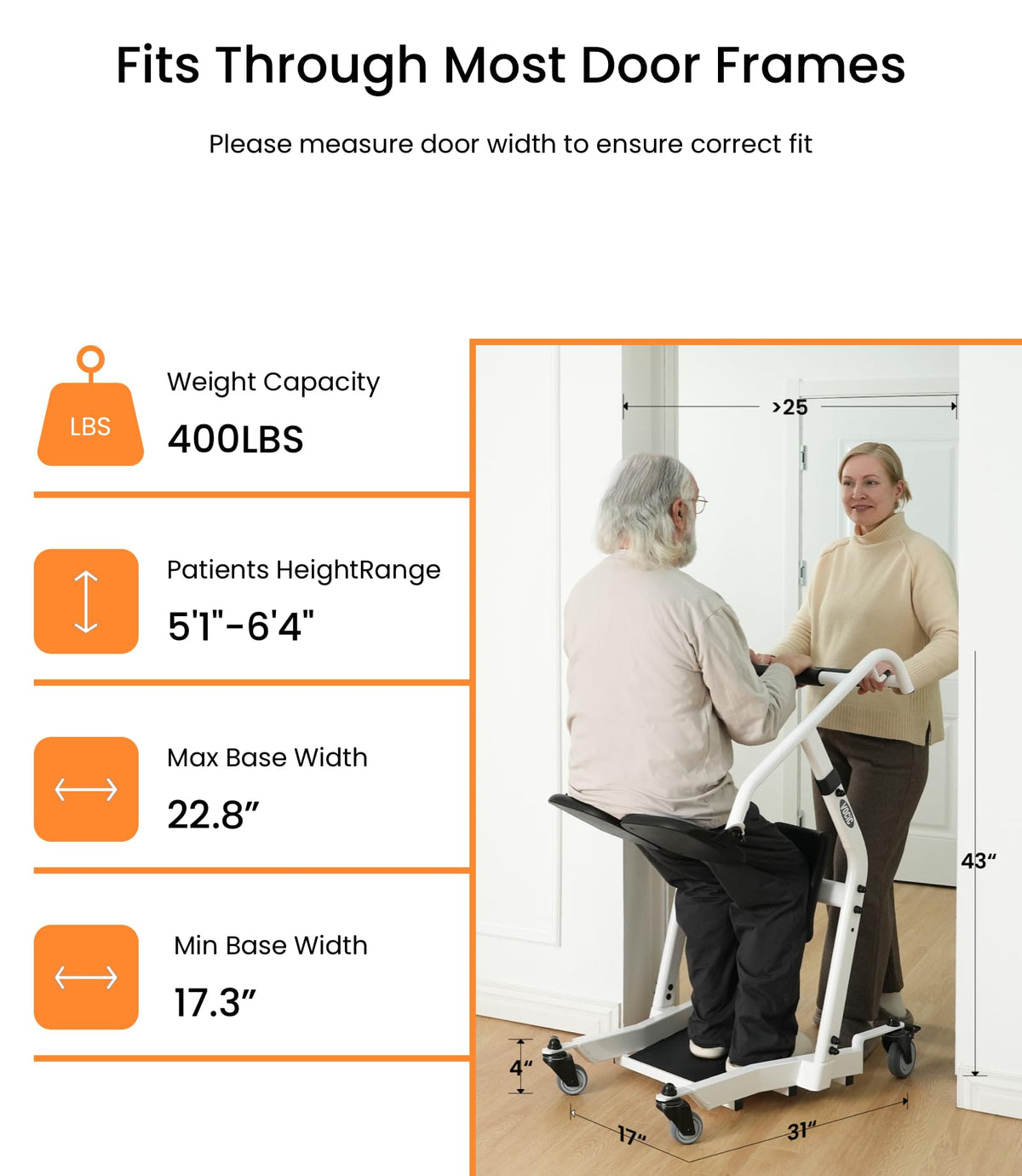 VOCIC Sit to Stand Lift, One-Step Stand Assist Lift for Elderly, Patient Lift Chair Transport Unit with Wheels, Fall Prevention & Muscle Building, AY03 2026 Upgraded