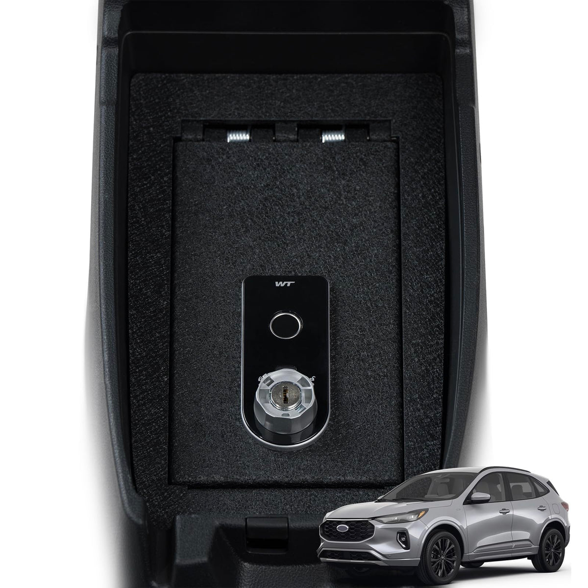Center Console Safe Vault - KEREN Console Gun Safe Box Compatible with Ford Escape 2020-2026, for Ford Bronco Sport 2021-2025. Fingerprint Lock with Key