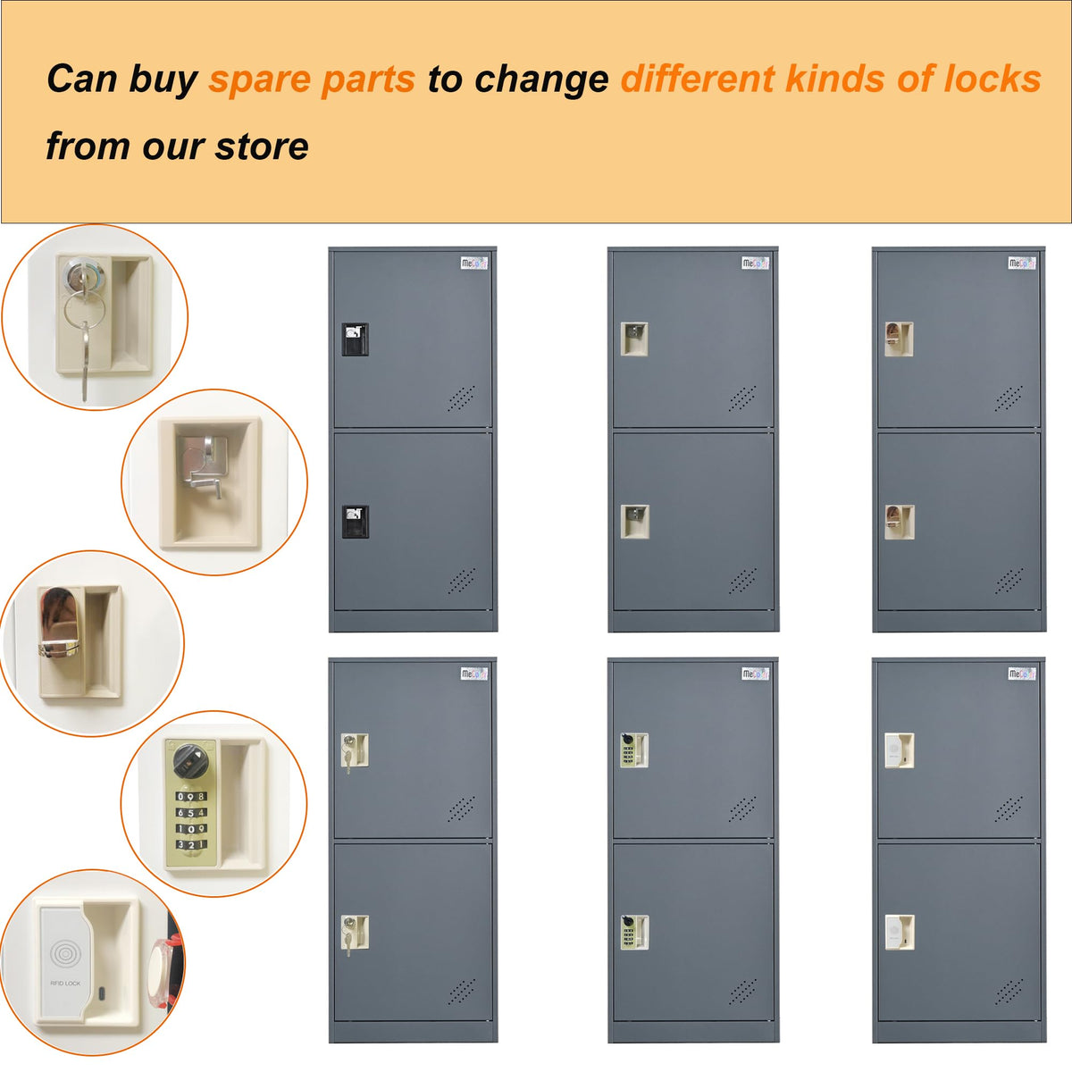 MECOLOR Vertical Single Tier Small Locker with Padlock latche 2 or 3 Compartment Storage for Employee,Home,Office,School,Kids (Dark Grey, P2V)