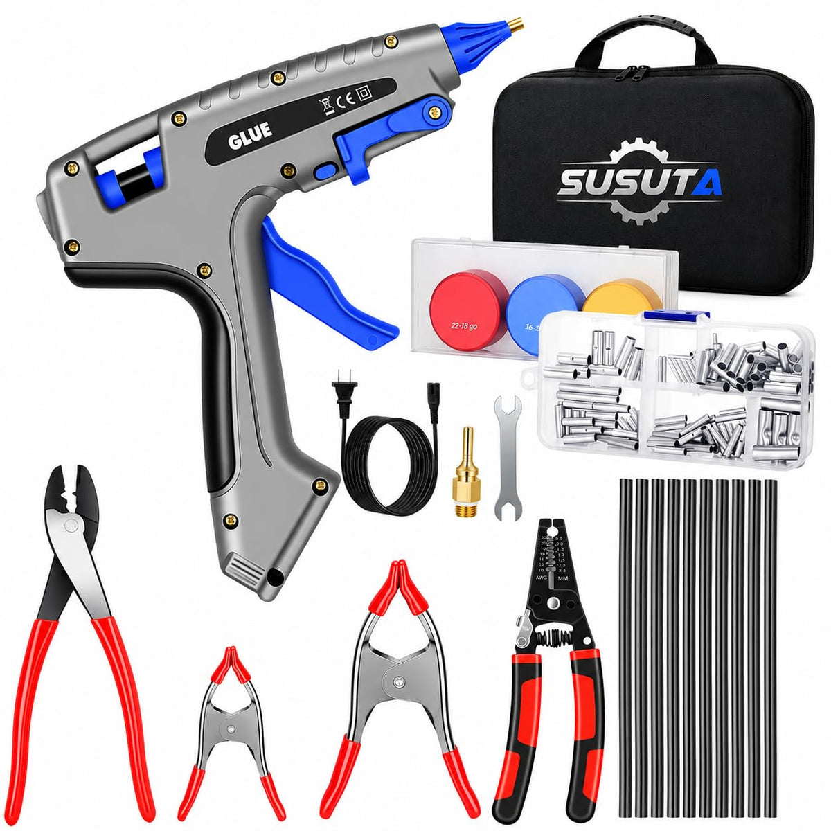 Professional Wire Splice Sealing Kit, Waterproof Wire Connector System with 200W Glue Gun, Sealant Sticks, Wire Stripper and Crimper Tools for Automotive, Marine, Trailer, ATV/UTV Wiring Repair