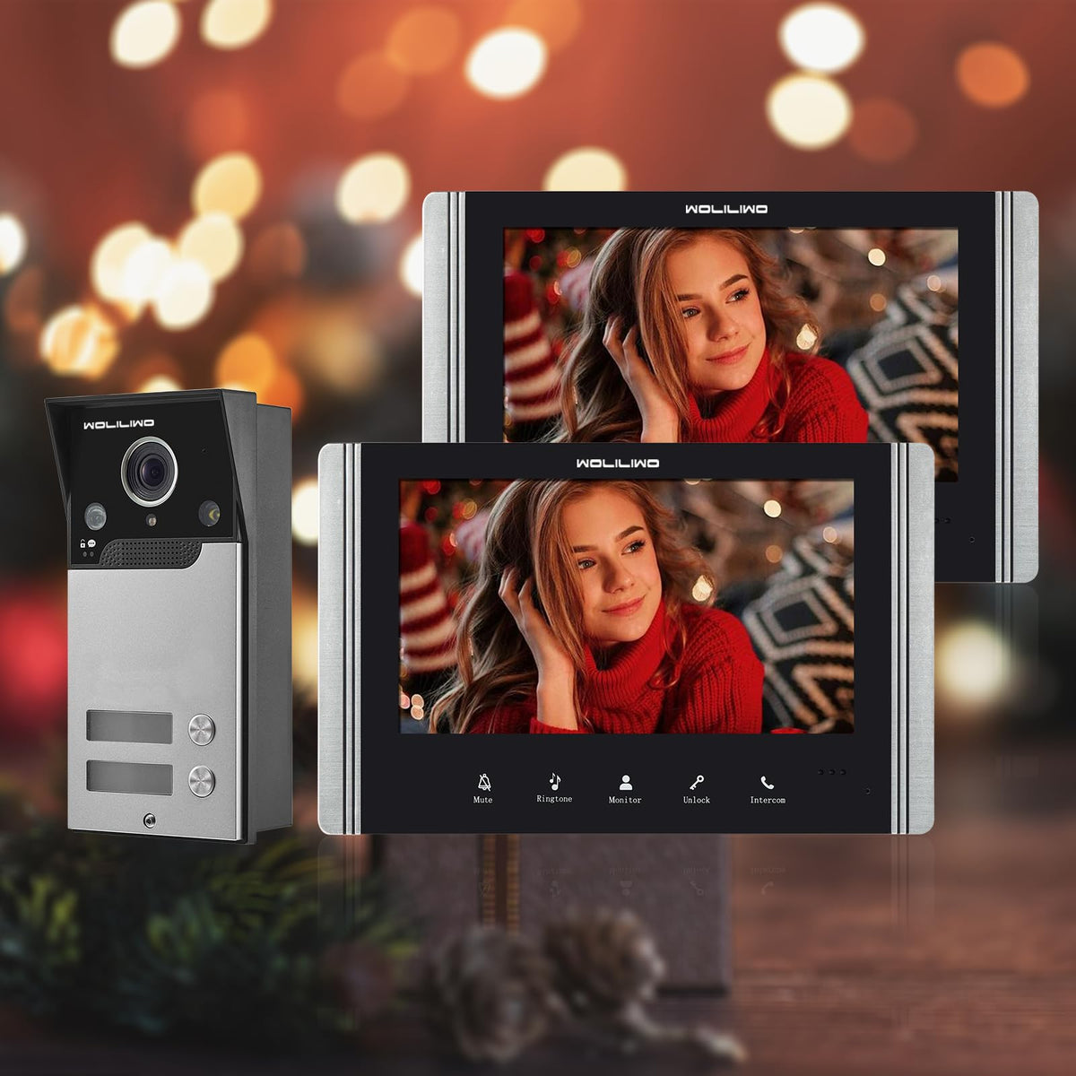 WOLILIWO Wired Video Intercom System, 7 Inch Ring Video Doorbell with IR Night Vision Support Remote Unlock, Dual-Way Intercom for Villa House Office Apartment with 1-Camera and 3-Monitor