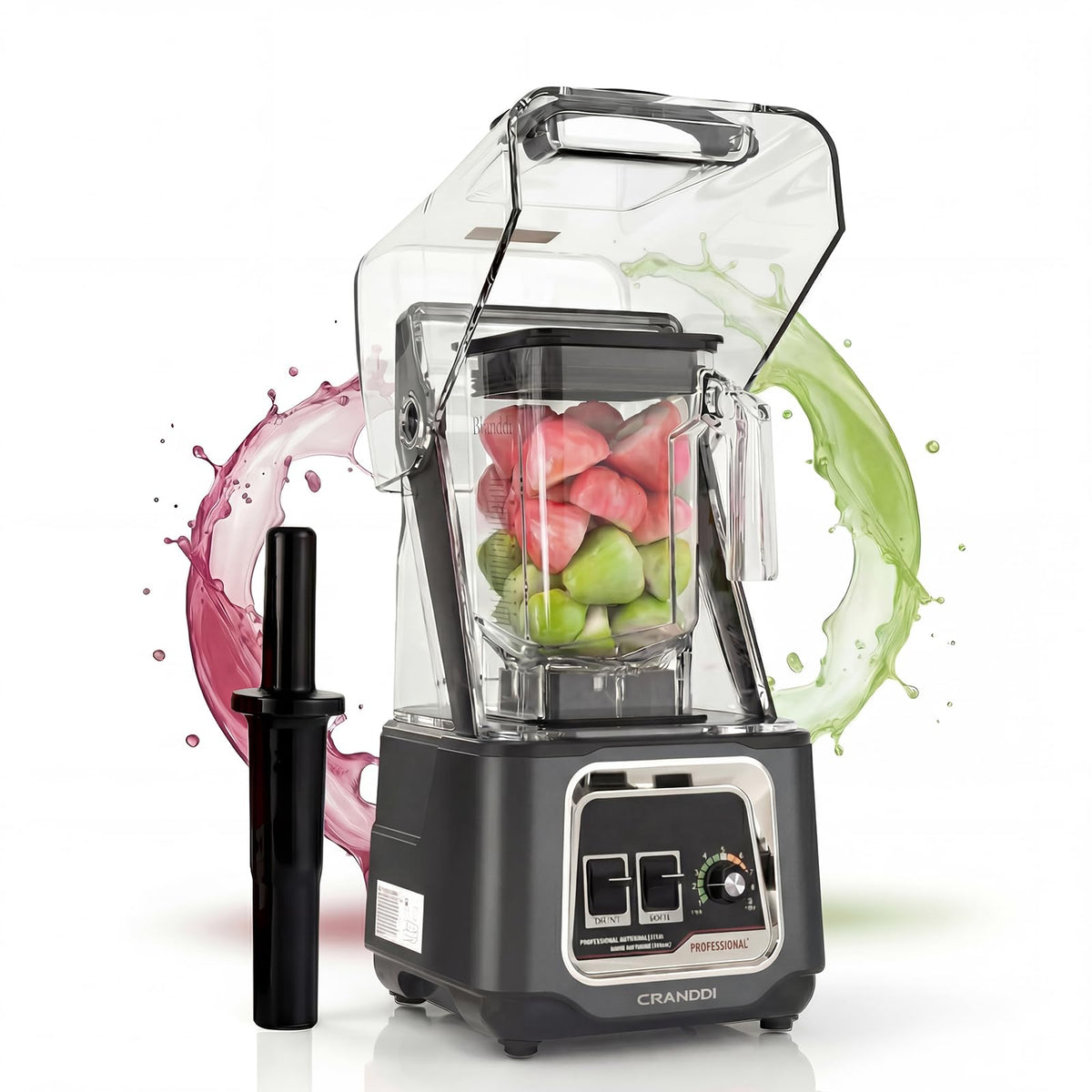 CRANDDI Professional Smoothie Blender, 2200W Commercial Soundproof Quiet blender with Removable Soundproof Shield for Crushing Ice, MilkShakes, Puree, Self-Cleaning, 50oz 110V K80 (Grey)
