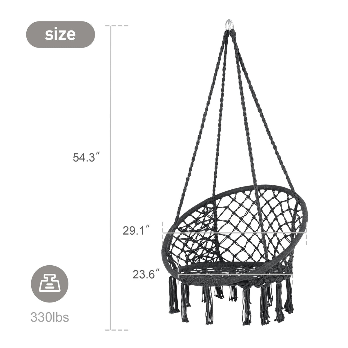 SUNCREAT Hammock Chair Hanging Macrame Swing with Hardware Kits, Max 330 Lbs, Handmade Knitted Mesh Rope Swing Chair for Indoor, Outdoor, Bedroom, Patio, Yard, Garden, Pack of 2, Grey