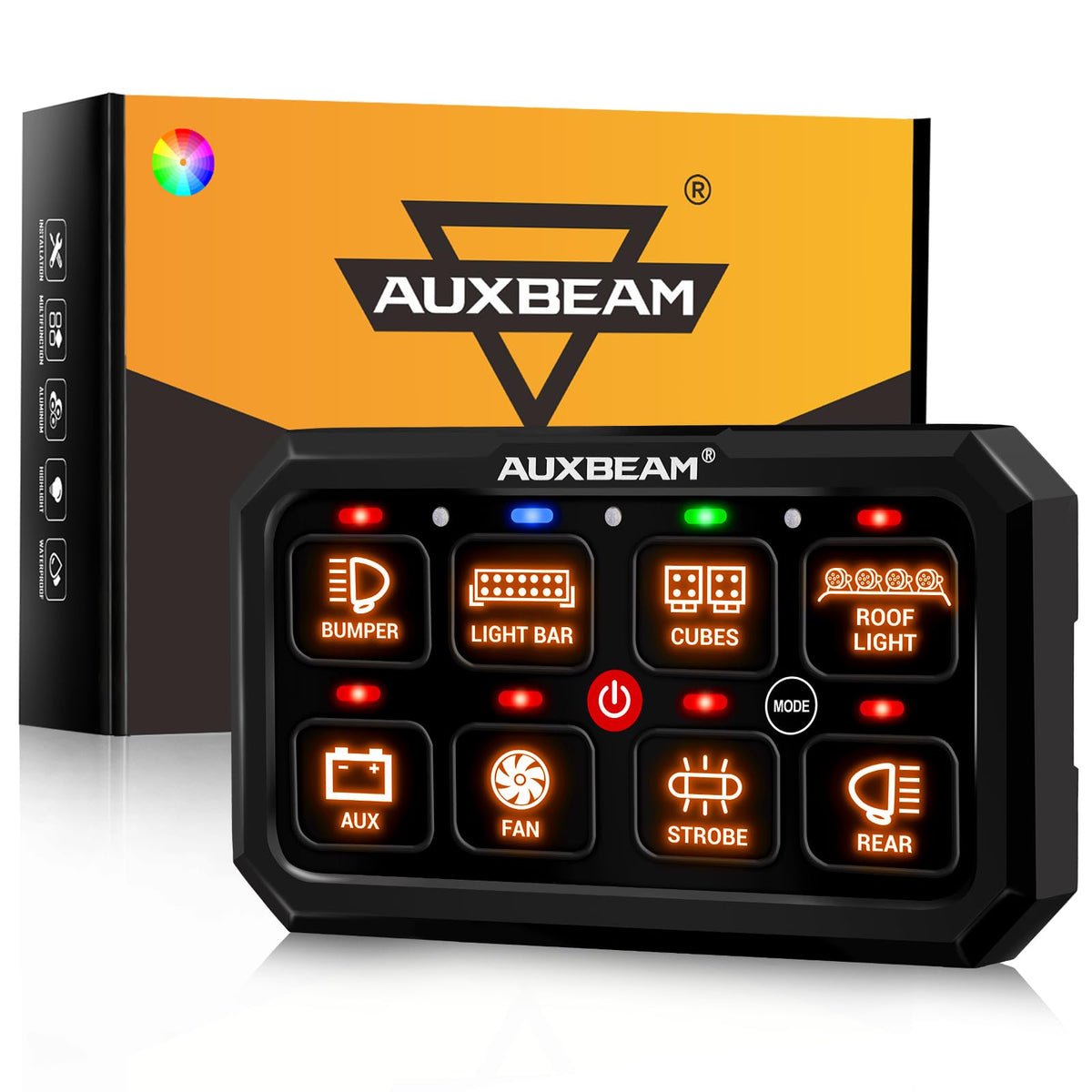 Auxbeam Switch Panel RGB 5 Inch Large 8 Gang Switch Panel RA80 XL Toggle Momentary Pulsed 12V Switch Panel for Car Truck SUV RV Camper Van Offroad Accessories 3 Years Warranty