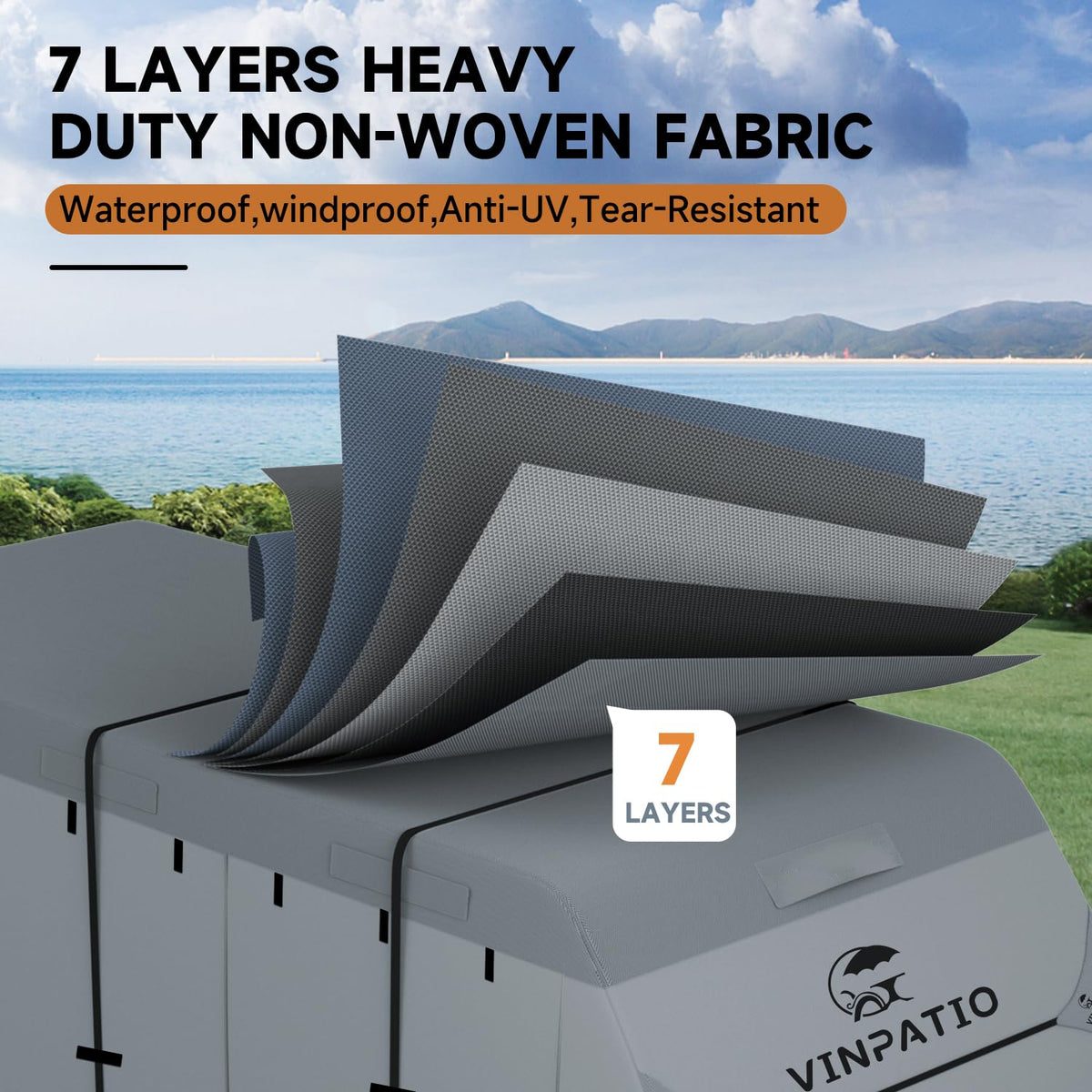 VINPATIO RV Cover, 7 Layers Heavy Duty Travel Trailer Cover, Toy Hauler Cover Fits 27'-30' RV, Camper Cover with Extra Windproof Straps, Gutter Covers, Tongue Jack Cover