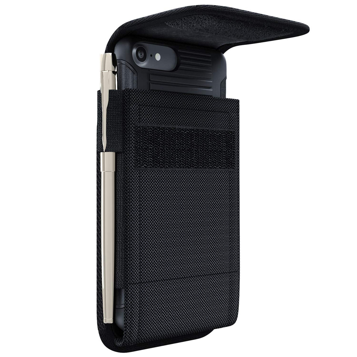 NUVAVO Holster for iPhone 17 16 15 14 13 12 11 Xs X XR/Pro Models, Cell Phone Belt Holder Case with Clip for Men, Heavy Duty Nylon Pouch (Fits Phone with Otterbox Cover on) Black