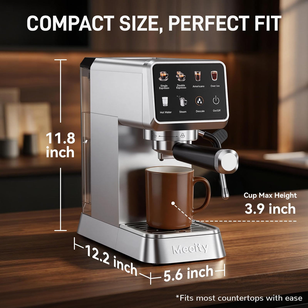 Mecity 20 Bar Espresso Machine with Milk Frother, Touchscreen Coffee Maker for Espresso, Americano & Over Ice Coffee, Compact Stainless Steel Latte & Cappuccino Maker