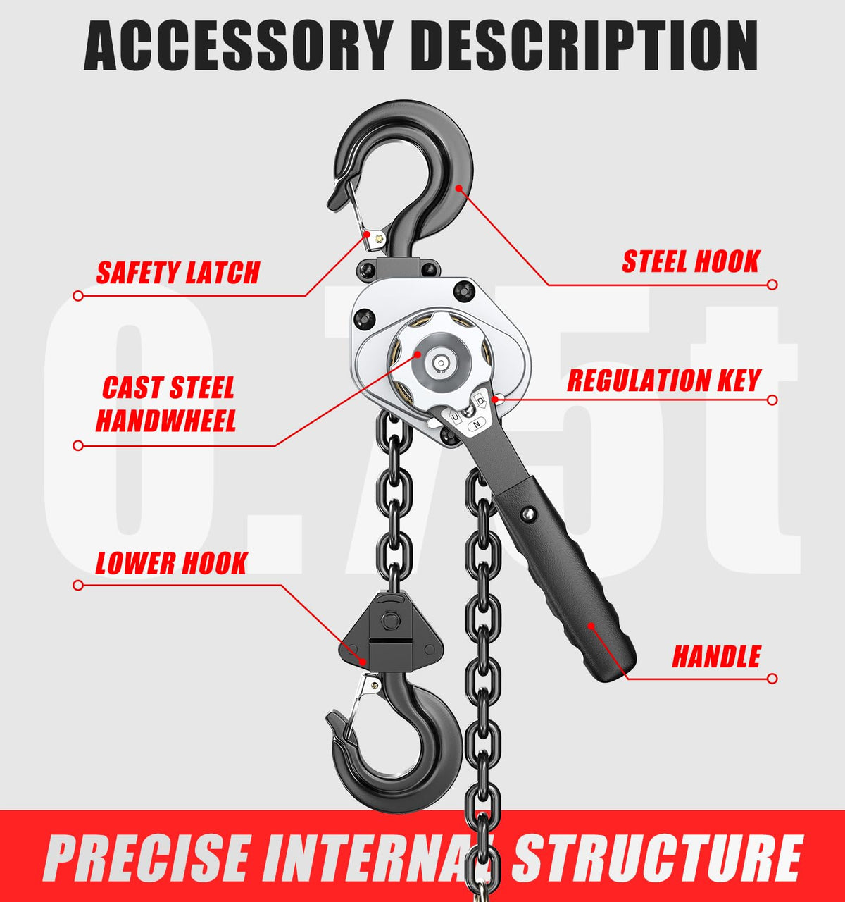 HUGOASIS Mini Lever Hoist 3/4 TON 1650 LBS Capacity 5FT Lift, Portable Aluminum Ratchet Chain Hoist with G80 Alloy Steel Chain, Dual Brake Hand Chain Puller for Lifting & Pulling,Silver