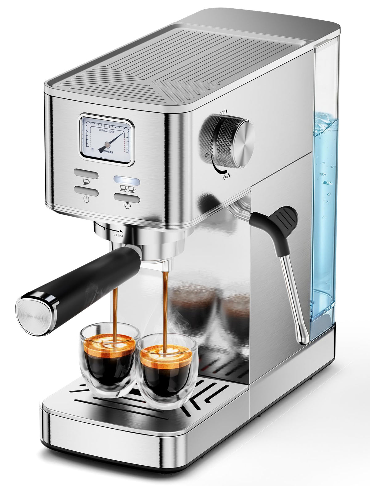 Espresso Machine 20 Bar, Compact Espresso Maker with Milk Frother, Visual Pressure Gauge, Commercial Coffee Machine with 47oz Removable Water Tank and Capsule Funnel, for Cappuccino, Latte