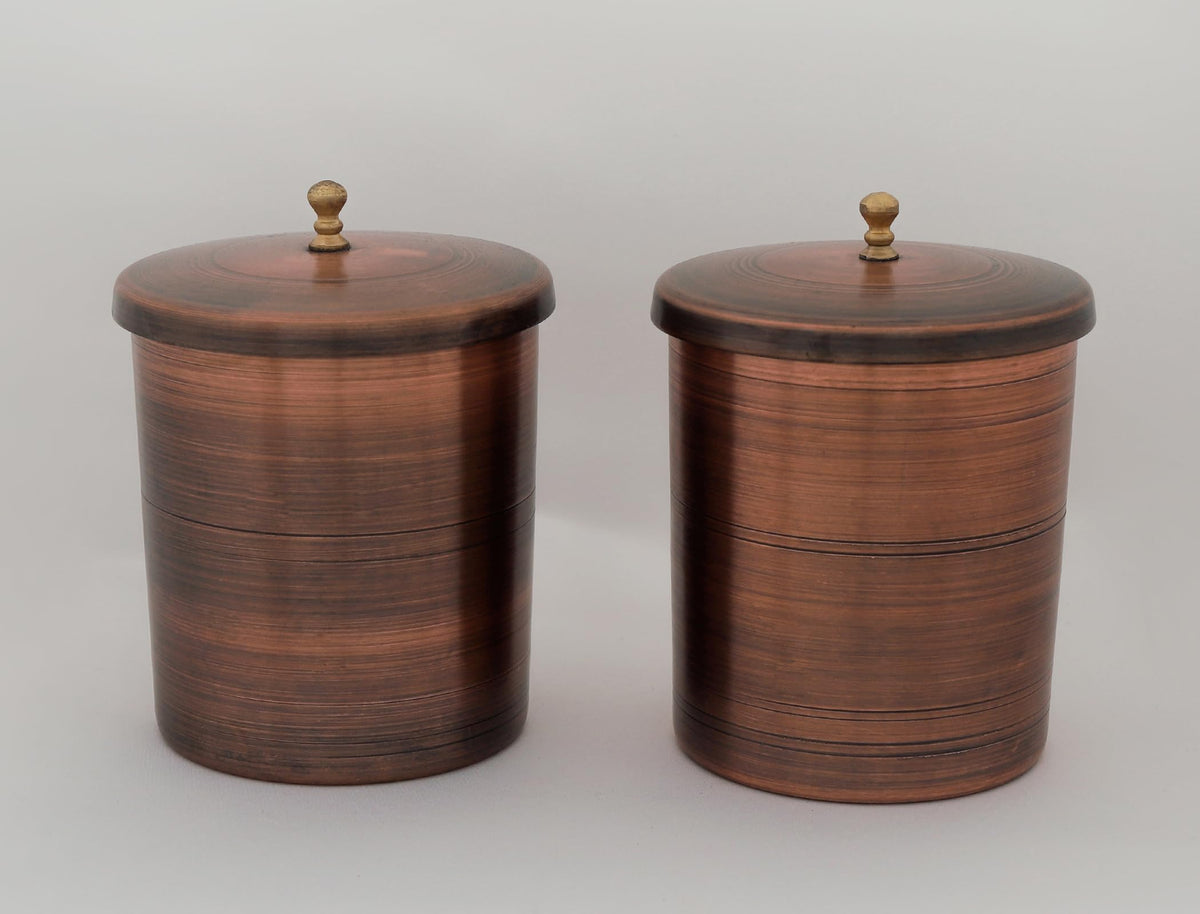 Handcrafted Copper Kitchen Canisters Set of 3 - Antique Finish Storage Containers with Lids - Rustic Decorative Jars for Coffee, Tea, Sugar, Spices