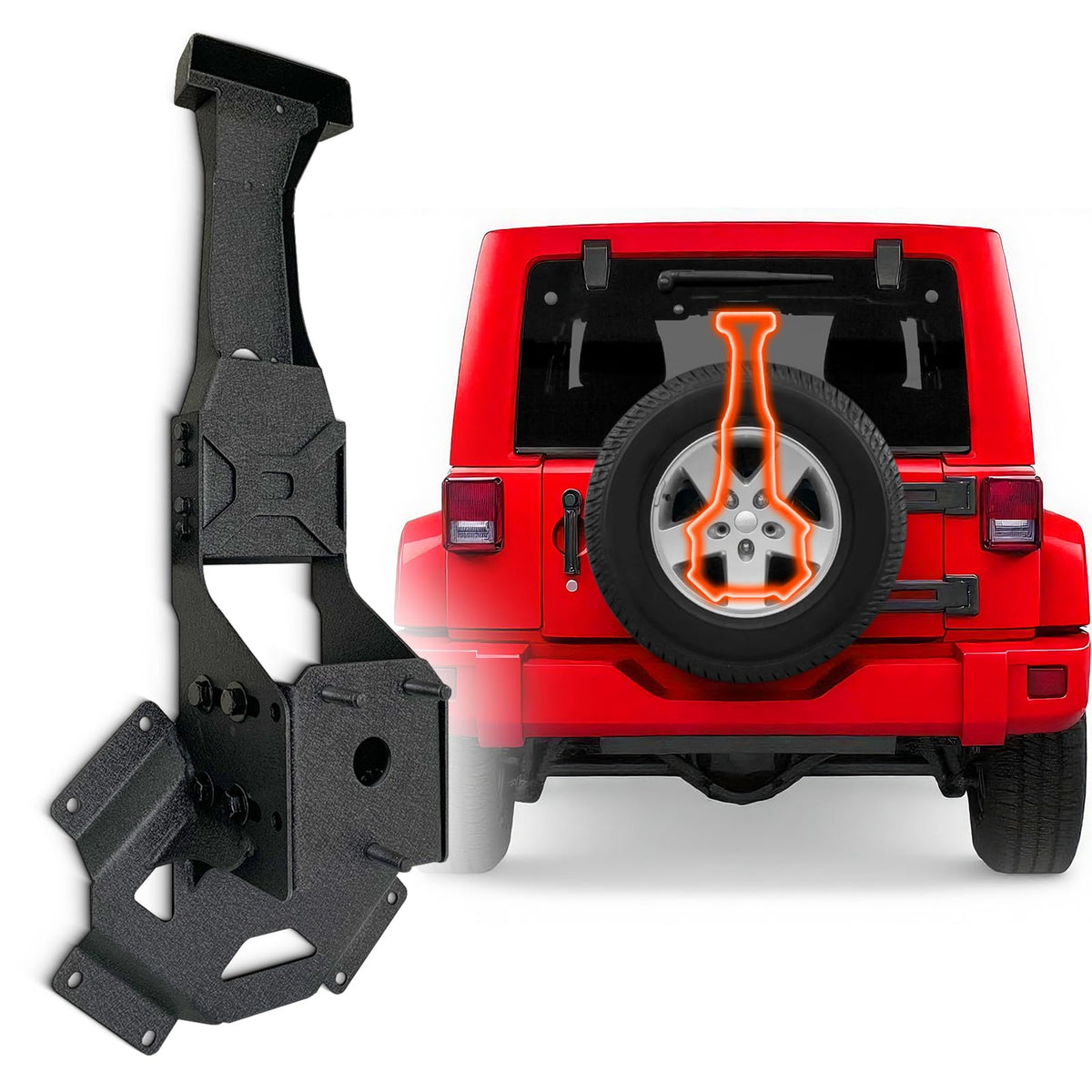 KLYONA for JK up to 37" Spare Tire Carrier with Third Brake Light Bracket Compatible with 2007 2008 2009 2010 2011 2012 2013 2014 2015 2016 2017 2018 Jeep Wrangler JK JKU Width-Adjustable Tire Lift