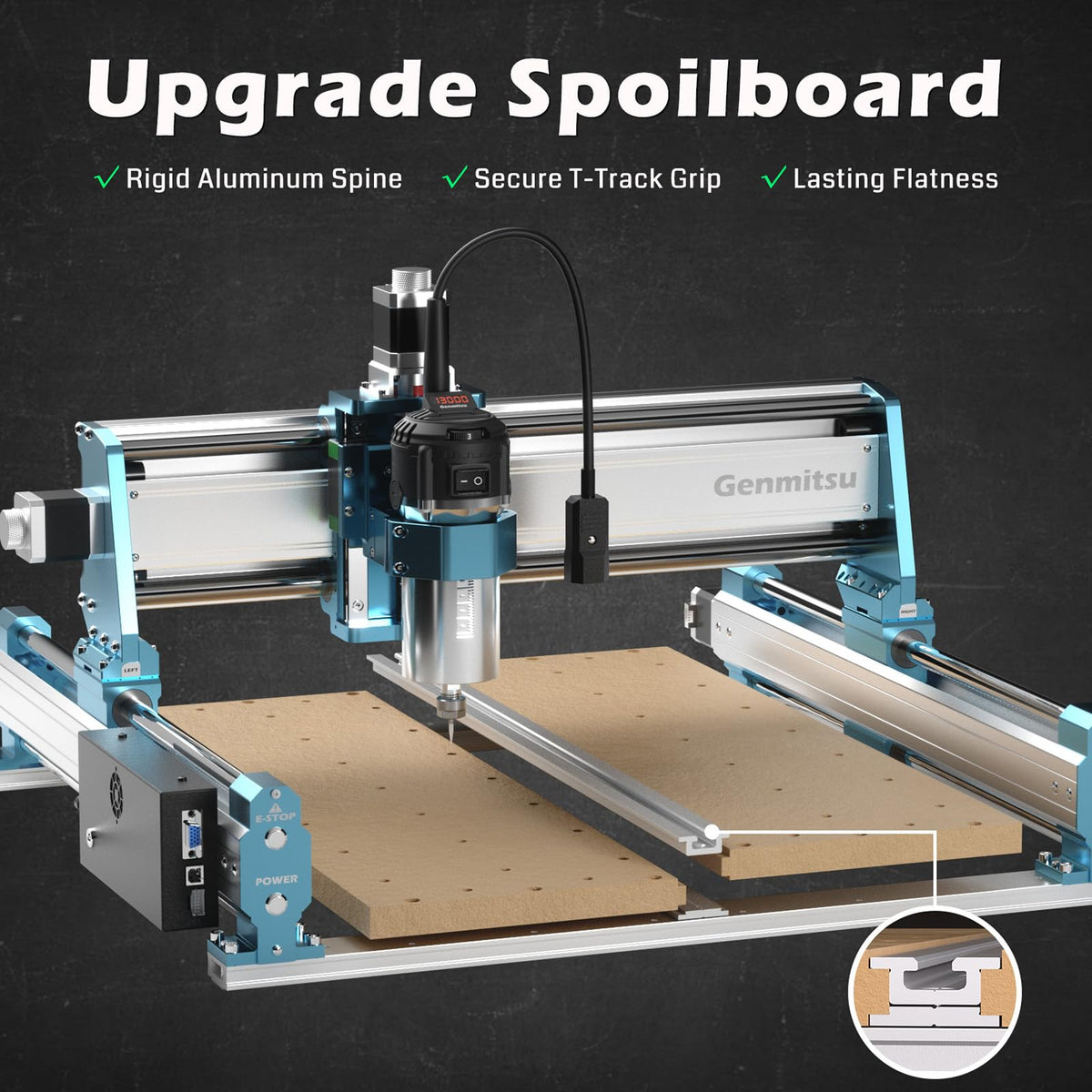 Genmitsu 4040-PRO MAX CNC Router + CFL55-33 5000mW Optical Power Laser Module, 710W Trimmer & Linear Rail Driven, Work Area 400 x 400 x 78mm, for Wood Metal Acrylic Cutting Milling, GRBL Control