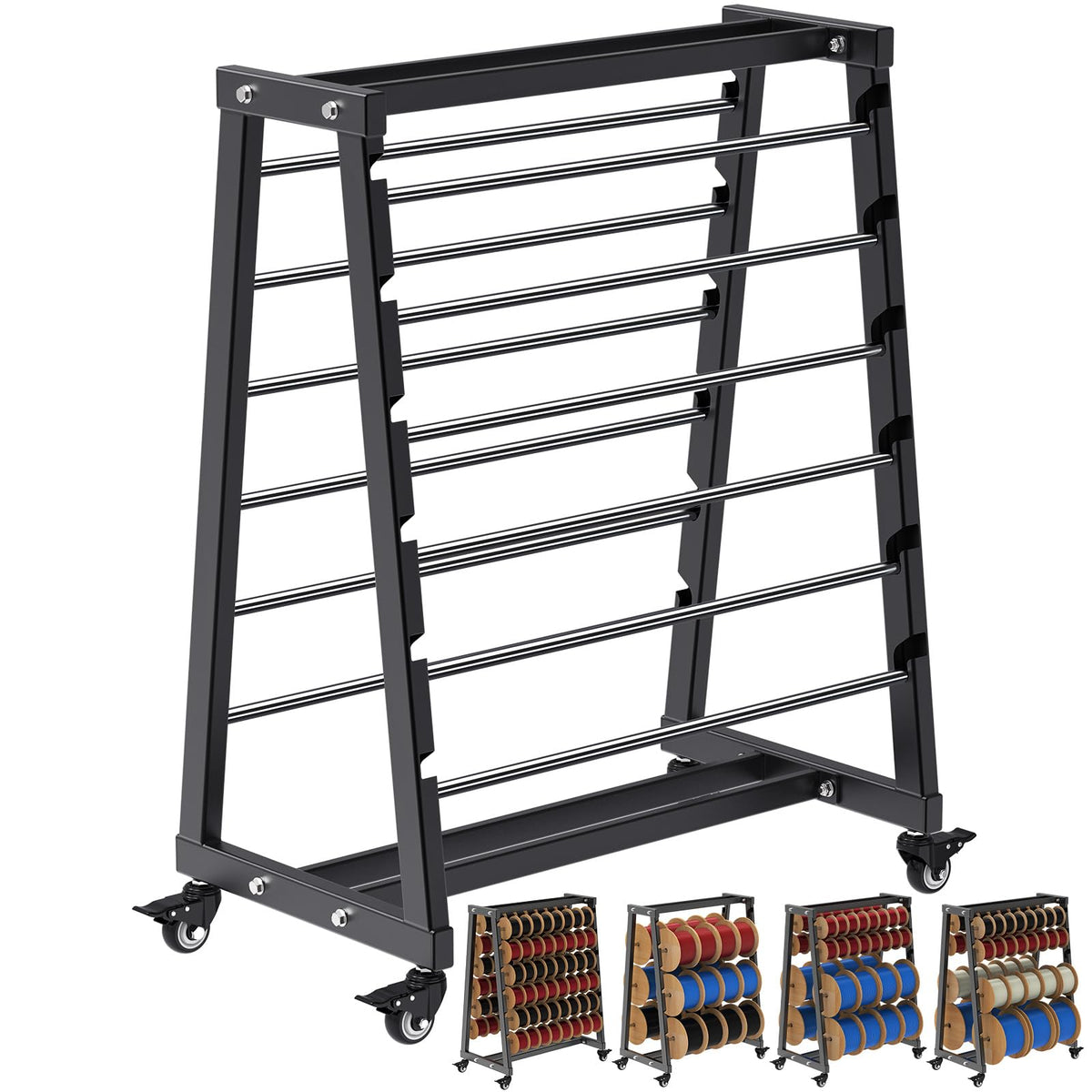 SELEWARE Heavy-Duty 12-Rod Wire Spool Rack – 400lb Capacity Cable Caddy & Dispenser with Locking Wheels, Adjustable Spool Rods for Electrical, Industrial & Retail Use