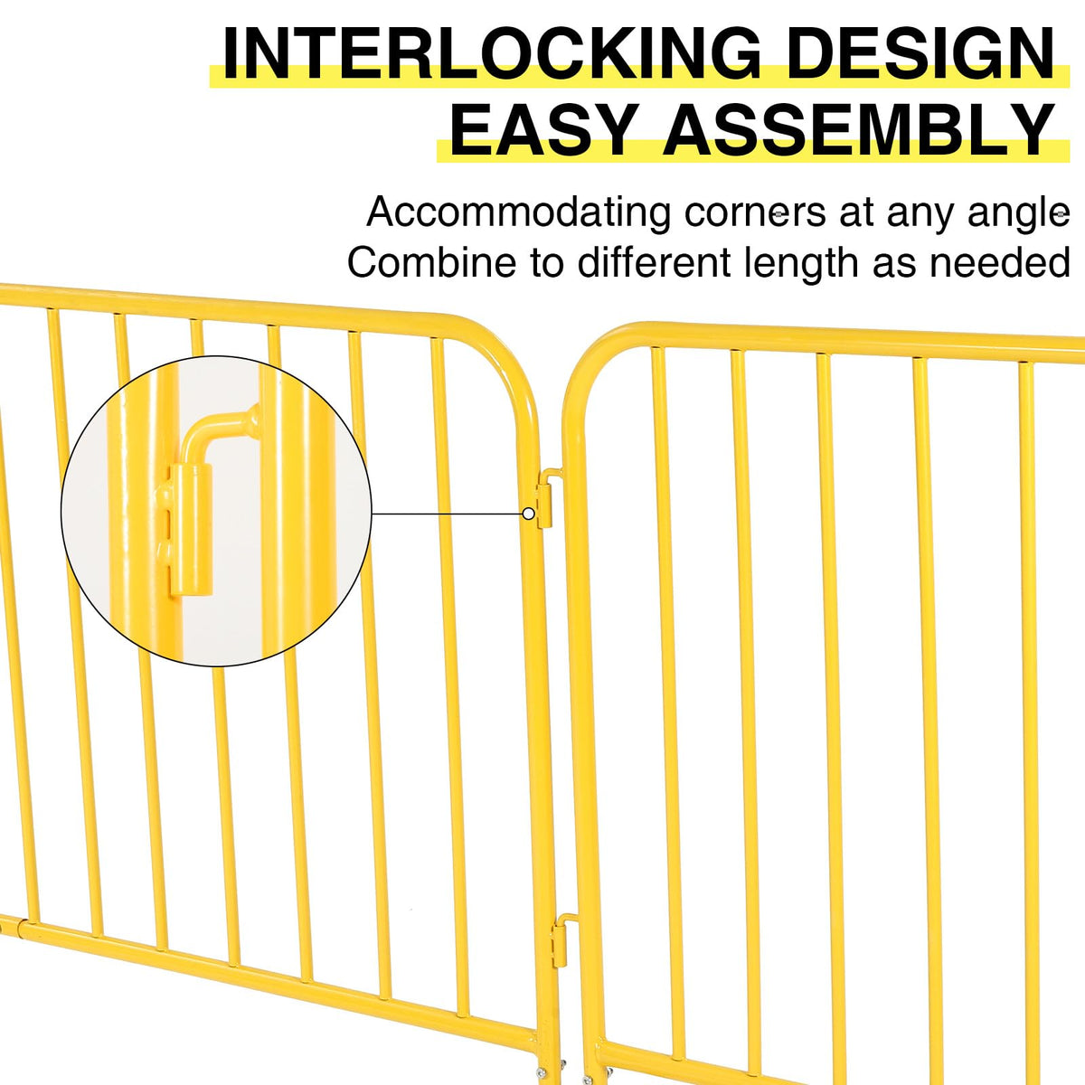 7.5FT Heavy Duty Galvanized Steel Interlinked Safety Barricade – Removable Feet, Portable, Weather Resistant Barrier for Crowd Control, Events, Construction, Facility Security