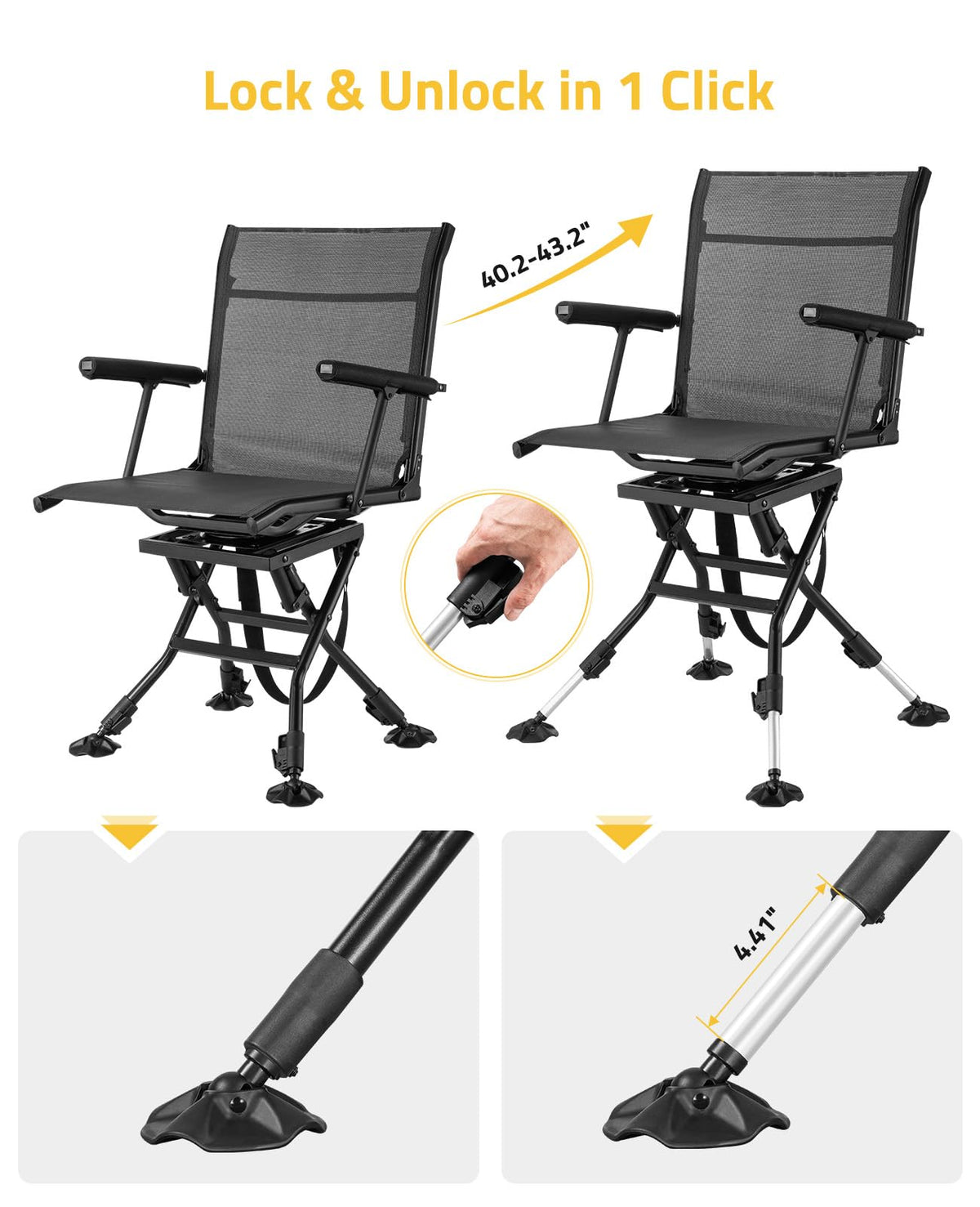 Trakiom Swivel Hunting Chairs for Blinds Hunting Blind Chair 360 Degree Silent Swivel Camping Chair Portable Hunting Seat Height Adjustable Foldable with Armrest