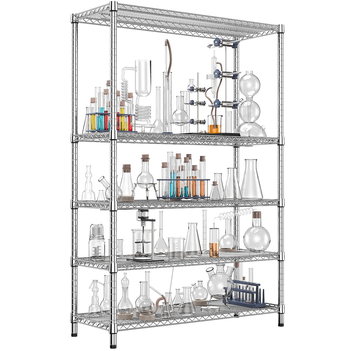 IZEUK 4250 LBS Garage Shelving Wide Storage Shelves 5 Tier Metal Shelves Heavy Duty Adjustable Utility Shelf Rack Chrome 17.7" D x 47.2" W x 70.4" H
