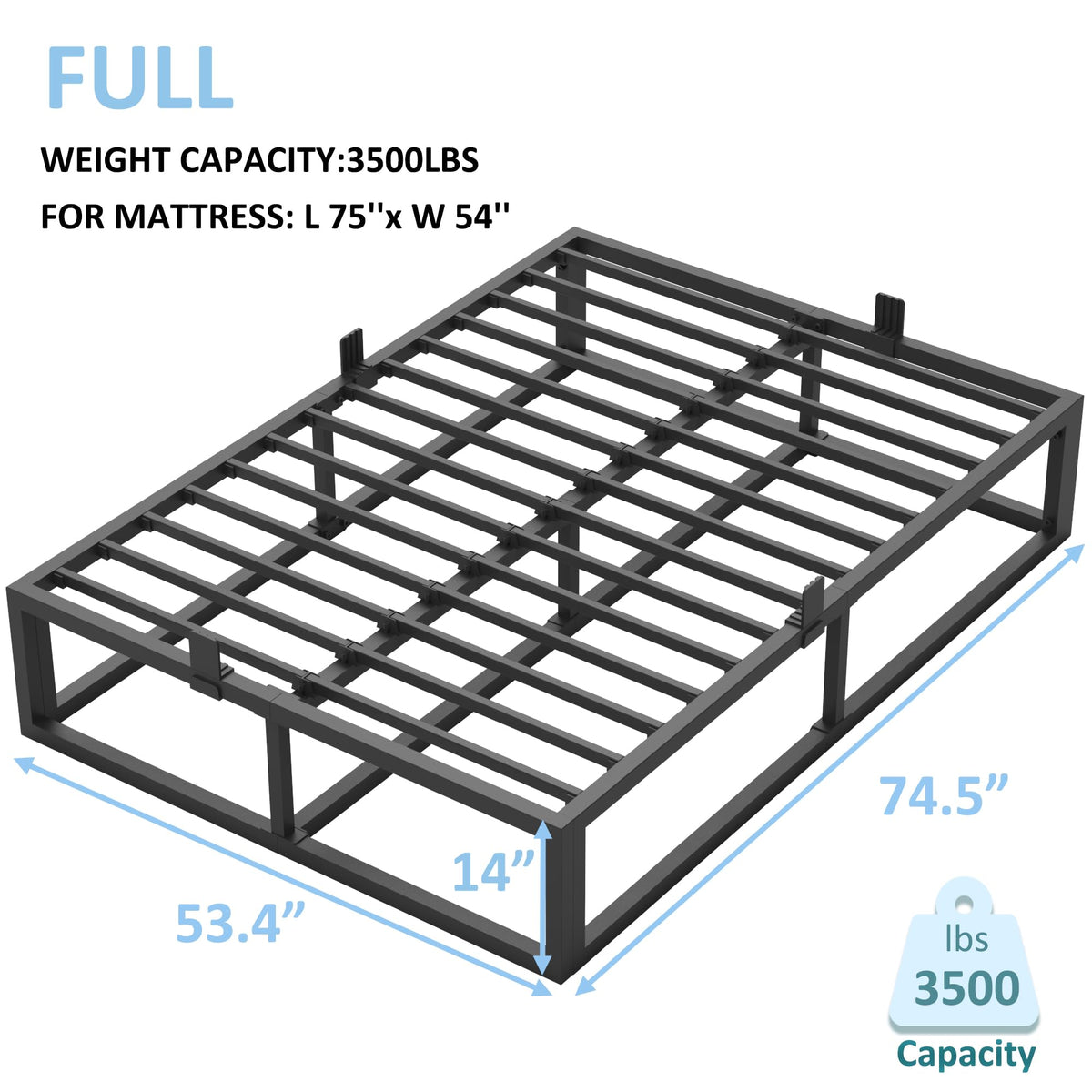 Bilily 14 Inch Full Bed Frame with Sturdy Steel Slat Support,Heavy Duty Metal Platform Full Size Mattress Foundation,No Box Spring Needed,Easy Assembly,Noise Free,Black