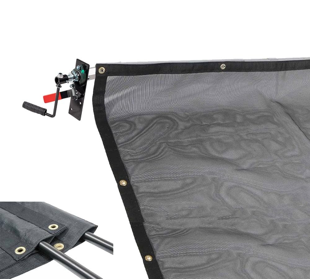 Mytee Products Manual Cab Level Hand Crank Tarp Roller Kit for Dump Trucks Trash Hauler with 7' x 18' PVC Mesh Tarp Double Pocket
